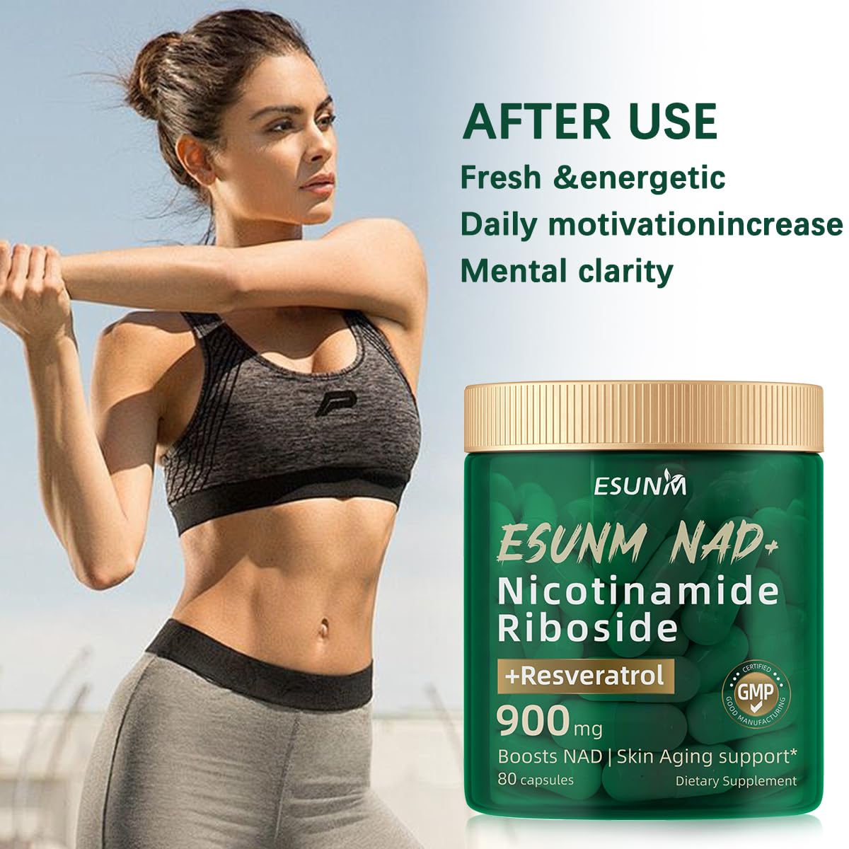 ESUNM Liposomal NAD+ Supplement with Resveratrol, NMN Supplement NAD Resveratrol Support Cellular Health, Stamina & Healthy Aging,Third-Party Tested，80 Capsules ESUNM uk supplements