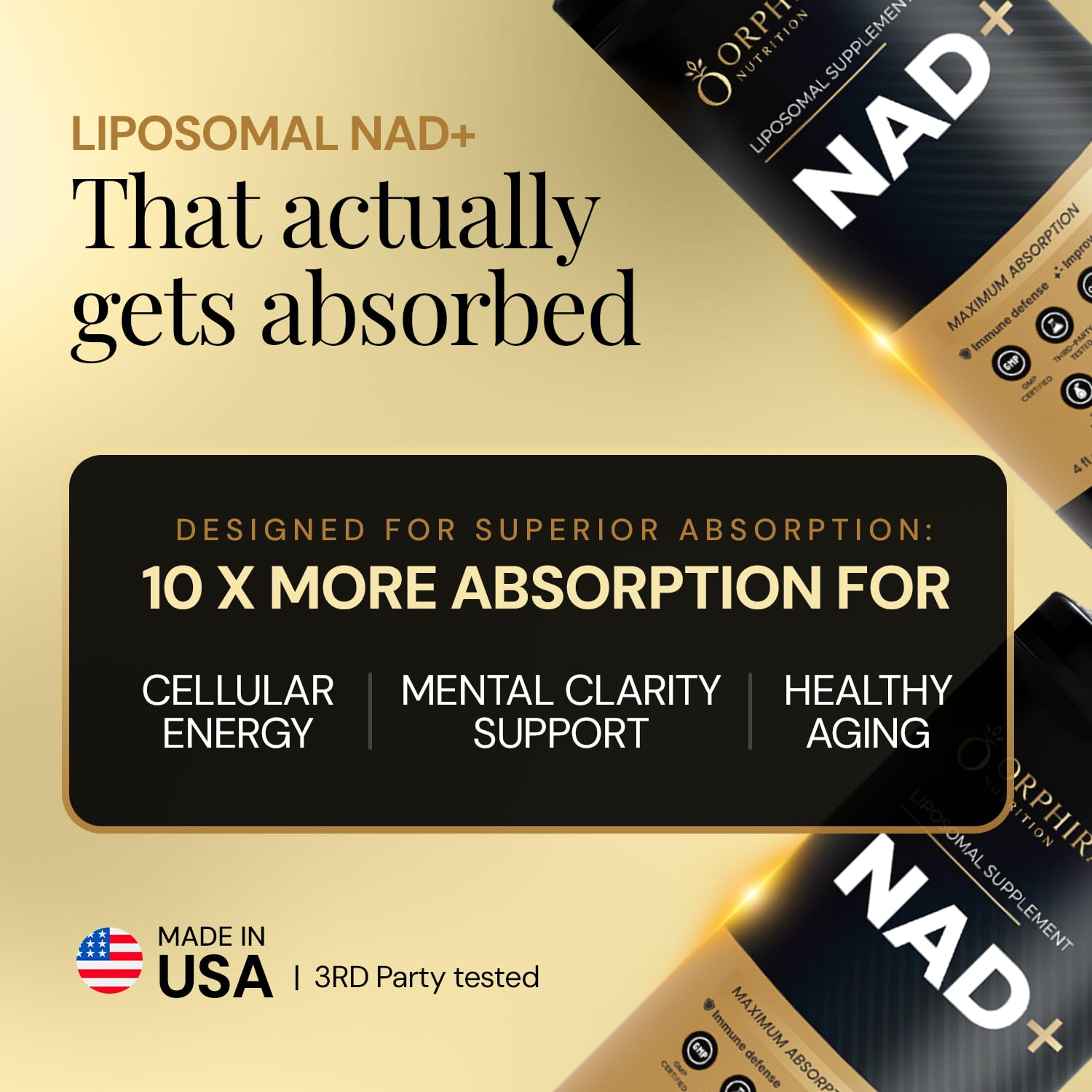 Orphira Liquid Liposomal NAD+ Supplement - 10x Better Absorption for Cellular Energy, Mental Clarity, Healthy Aging & Vitality Support - Enhanced NAD Plus, Vegan, Non-GMO - 30 Servings (4 fl oz) Orphira Nutrition uk supplements