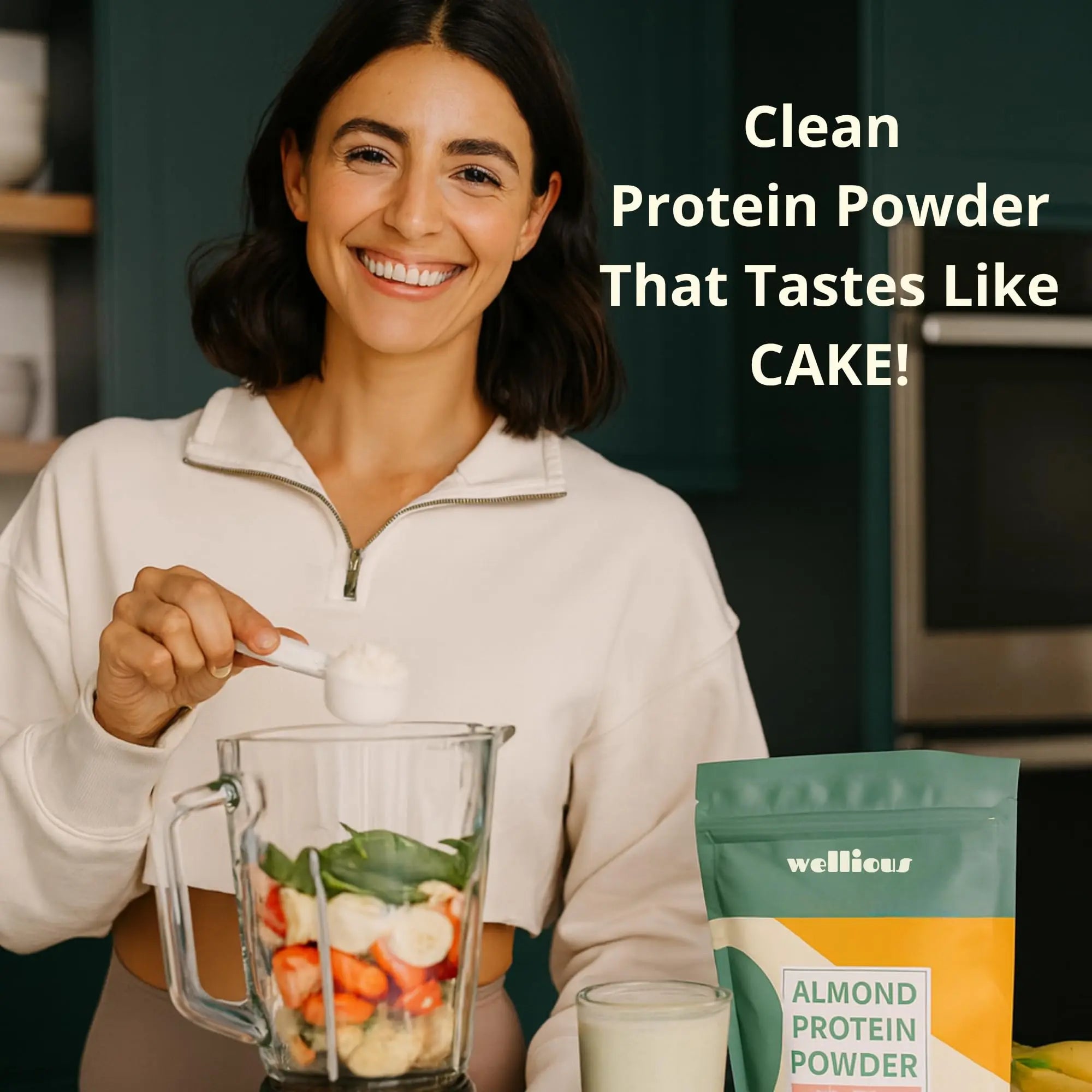 wellious Almond Protein Powder (Unflavored, Unsweetened) - 18 Grams of Pure Healthiest Vegan Protein for Women & Men | Soy-Free & Gut Friendly Protein wellious uk supplements