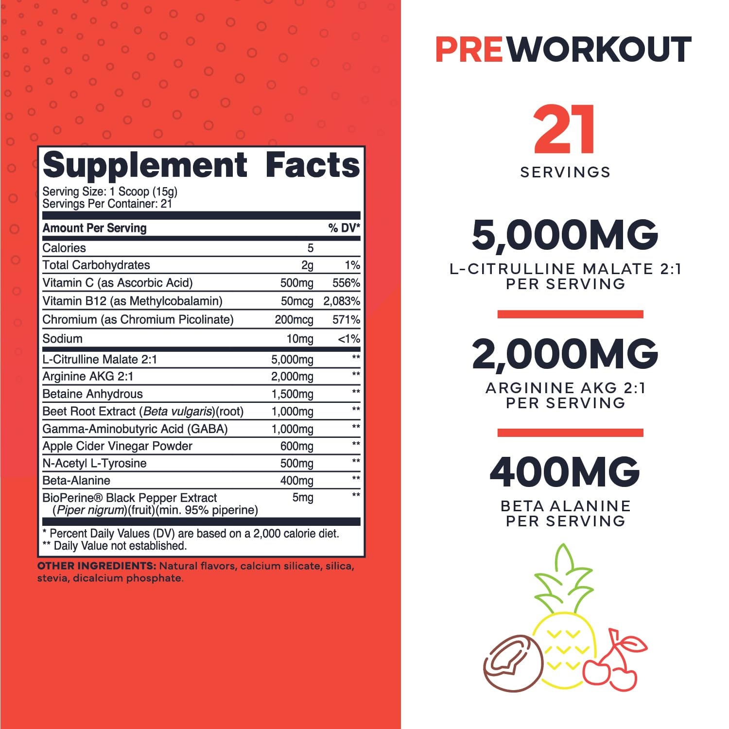 Ultra Clean Stim Free Pump Pre Workout + Nitric Oxide Booster (Fruit Punch) Beetroot, 7G Arginine Citrulline Malate, Betaine, Beta A, ACV+ - Sugar/Caffeine Free Natural Non Stim Preworkout Men & Women Type Zero uk supplements