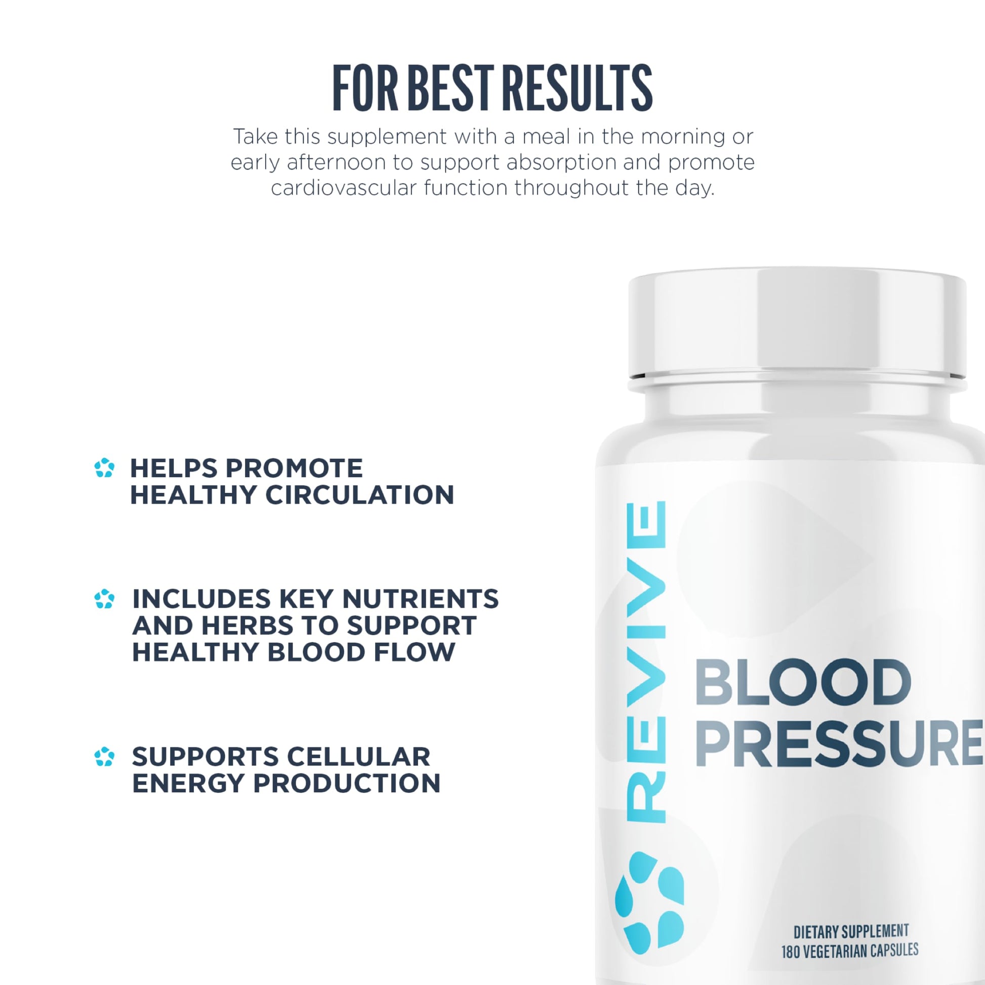 Revive MD Blood Pressure Support Supplement - Supports Heart and Circulatory Health, Energy & Daily Wellness - Magnesium, Potassium, Folic Acid & Garlic Formula (180 Vegetarian Capsules, 60 Servings) Revive uk supplements