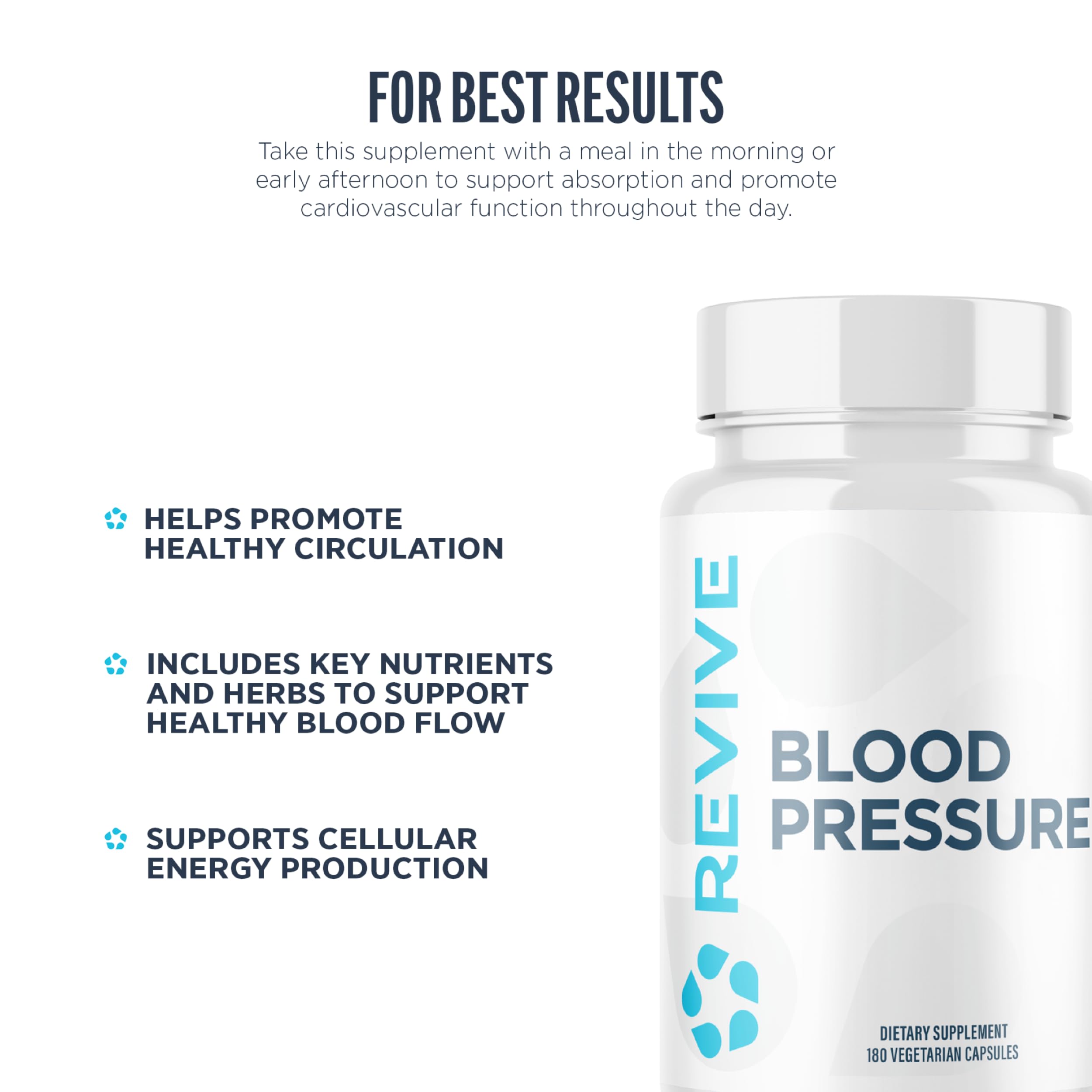 Revive MD Blood Pressure Support Supplement - Supports Heart and Circulatory Health, Energy & Daily Wellness - Magnesium, Potassium, Folic Acid & Garlic Formula (180 Vegetarian Capsules, 60 Servings) Revive uk supplements