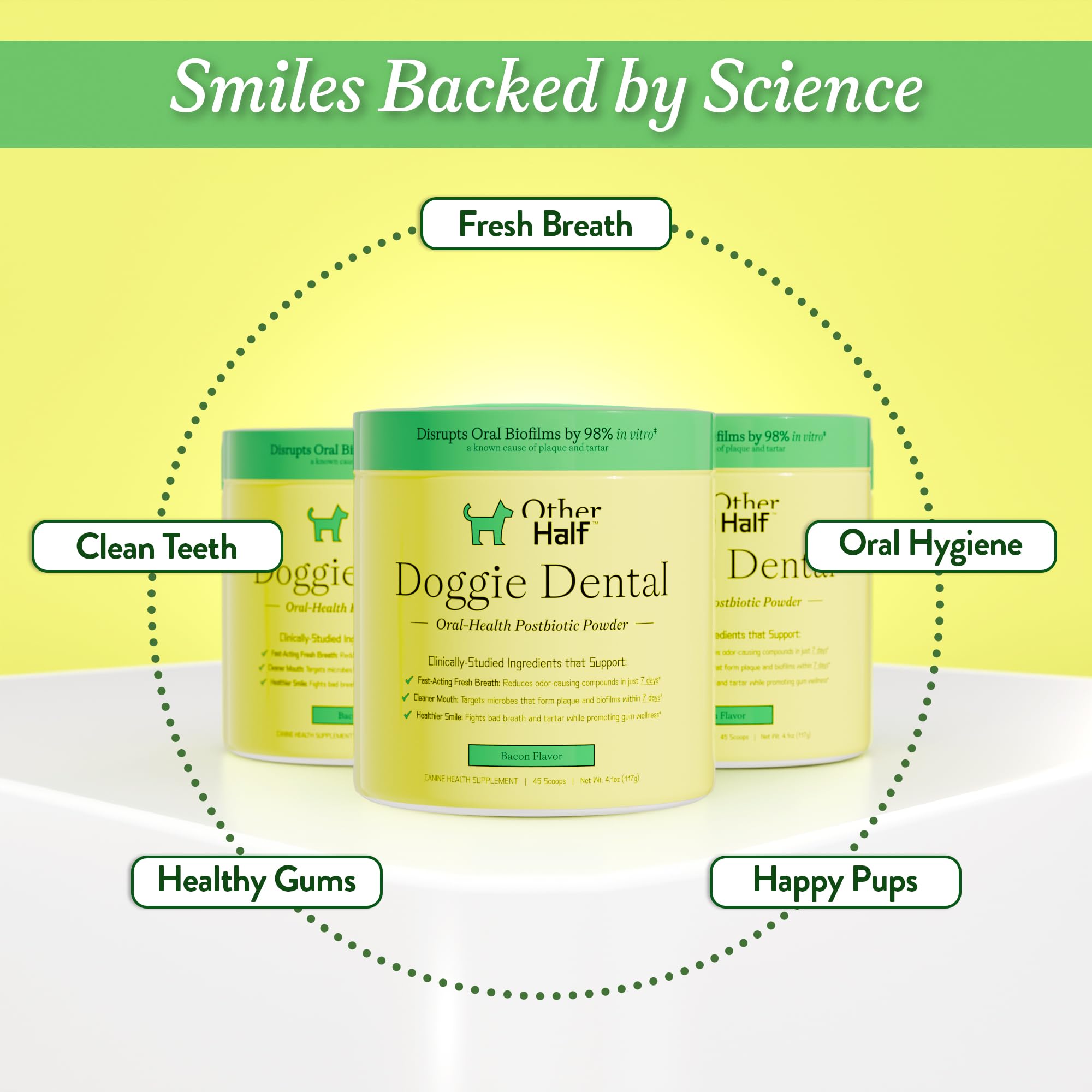 OTHER HALF Doggie Dental Supplement Powder - Dog Breath Freshener & Teeth Cleaning Made Easy - Oral Health Postbiotic for Dogs - Targets Tartar, Plaque & Bad Breath | 45 Scoops, Bacon Flavor OTHER HALF uk supplements