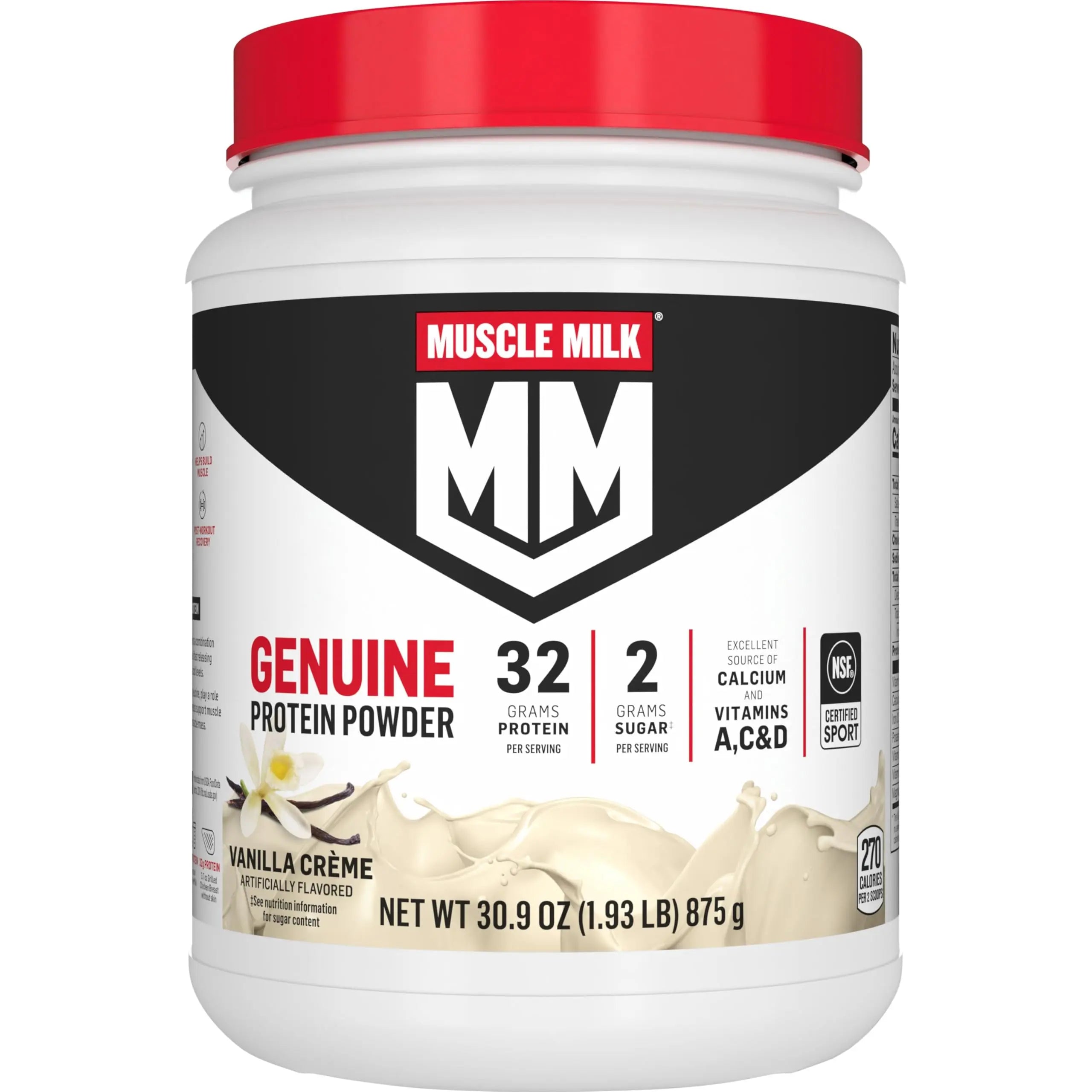 Muscle Milk Genuine Protein Powder, Vanilla Crème, 1.93 Pounds, 12 Servings, 32g Protein, 2g Sugar, Calcium, Vitamins A, C & D, NSF Certified for Sport, Energizing Snack, Packaging May Vary Muscle Milk uk supplements