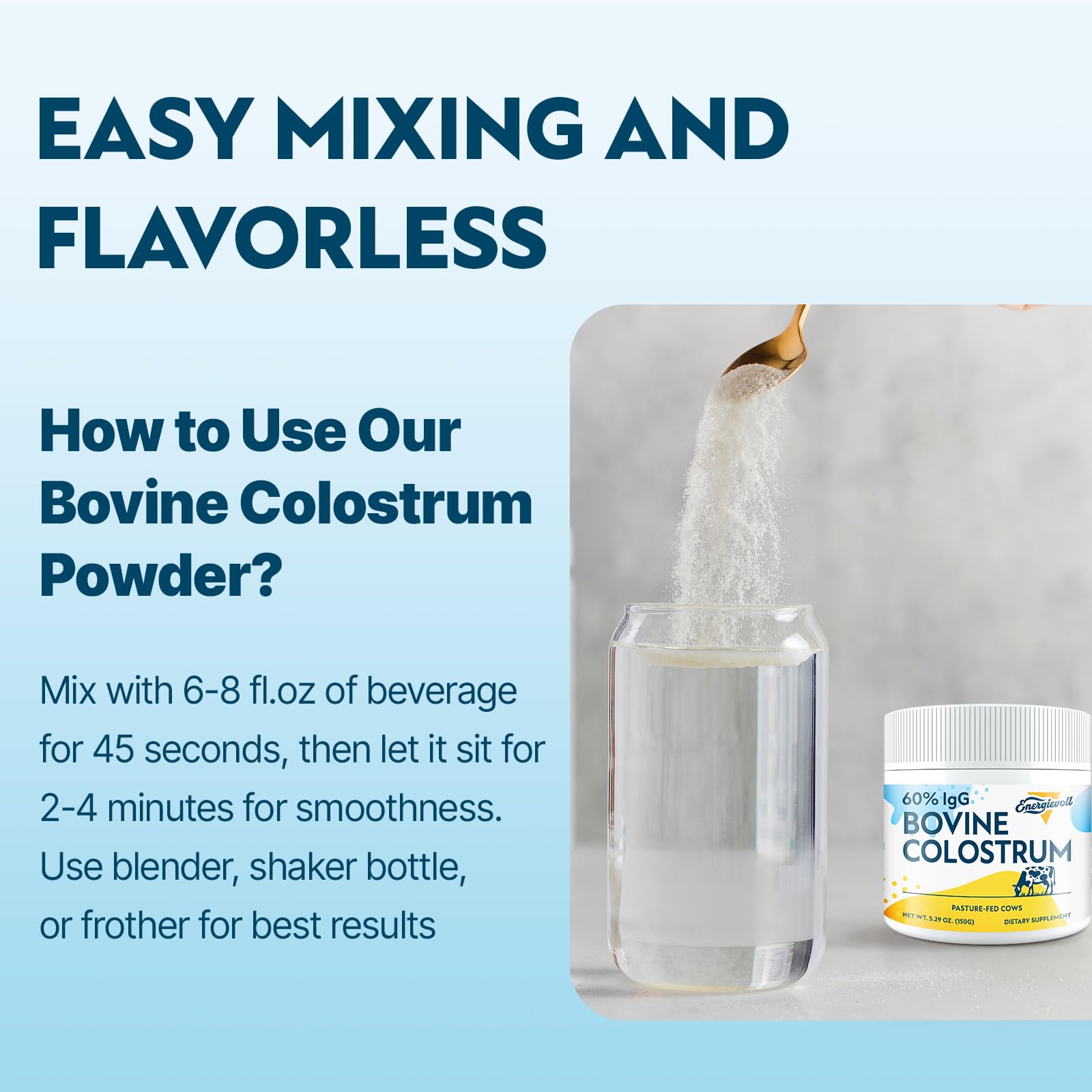 Energievoll Bovine Colostrum Supplement Powder - 60% IgG 3000 mg for Gut, Hair Growth, Beauty, and Immune, Easy to Mix, Unflavored (50 Servings) Energievoll uk supplements