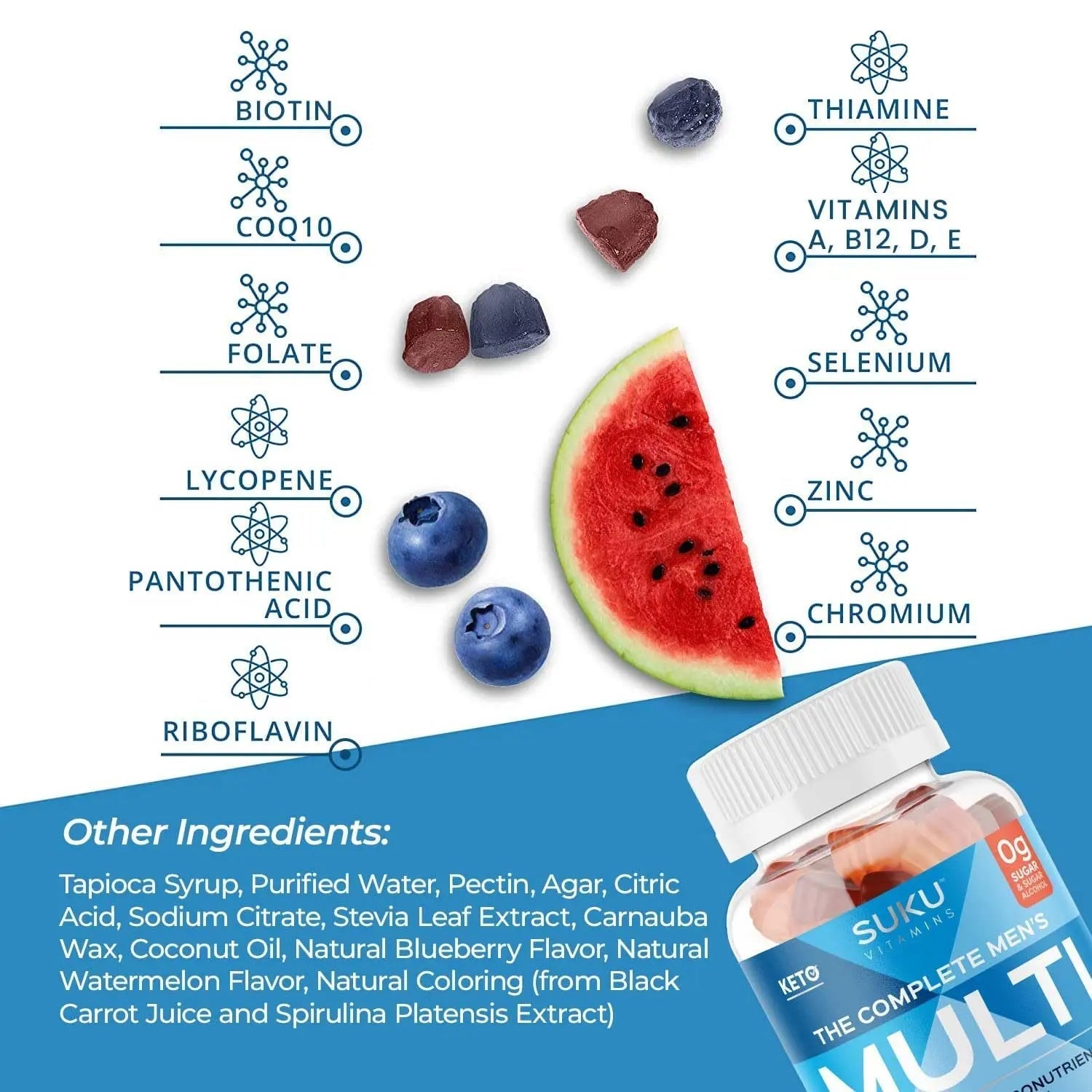 SUKU Men's Daily Multivitamin Gummies – Vitamins A, B12, C, D3, E, Zinc, CoQ10 & Lycopene – Prostate, Heart & Immune Support SUKU uk supplements
