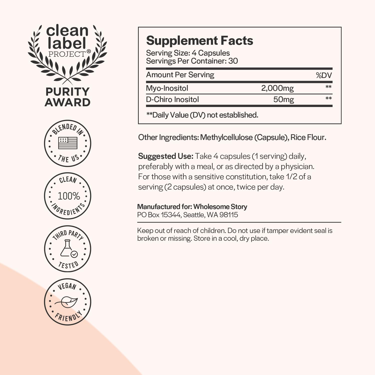Myo-Inositol & D-Chiro Inositol Blend Capsule | 30-Day Supply | Most Beneficial 40:1 Ratio Wholesome Story uk supplements