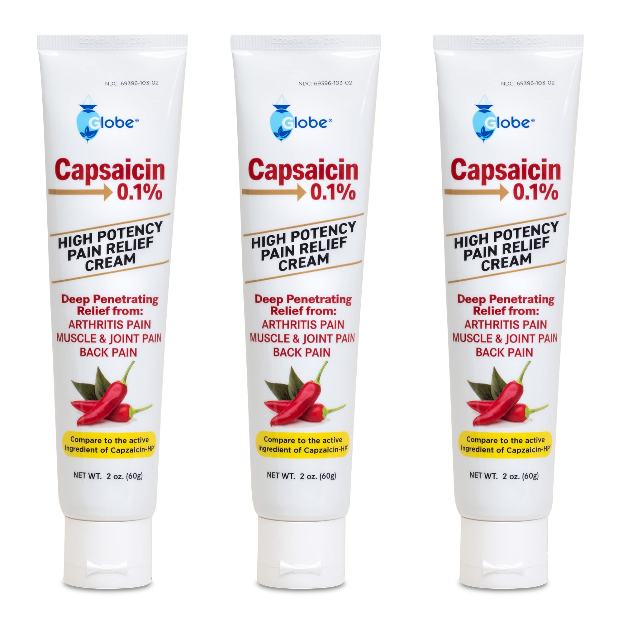 Globe (3 Pack) Capsaicin 0.1% High Potency Pain Relief Cream, Unscented (2 oz) Deep Penetrating Relief from: Arthritis, Muscle, Joint and Back Pain Globe uk supplements