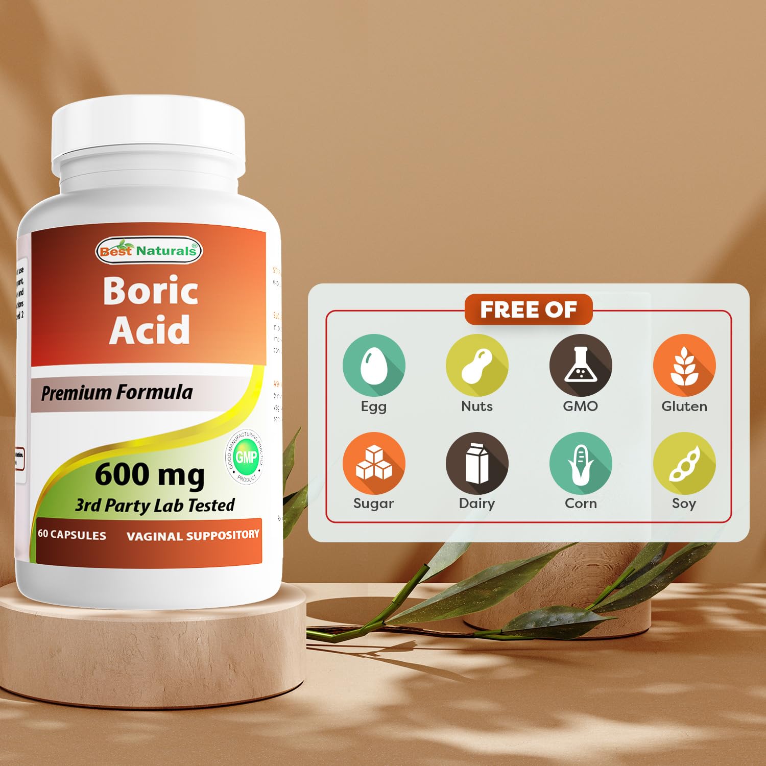 Best Naturals Boric Acid Vaginal Suppositories - Made in USA - USP Medical Grade Fine Powder, Easy Dissolve, Third Party Tested - 60 Count Best Naturals uk supplements