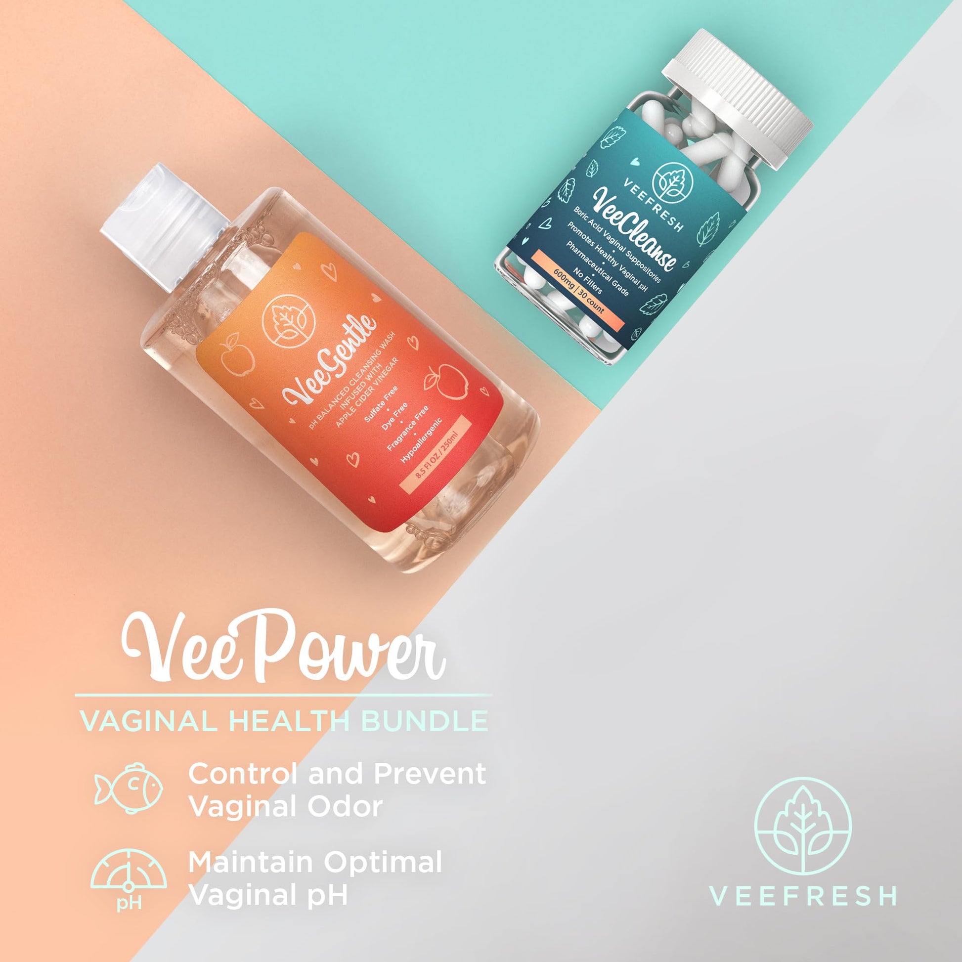 VeePower Lite - Vaginal Health Bundle - Control and Prevent Vaginal Odor - Includes VeeGentle VeeFresh uk supplements