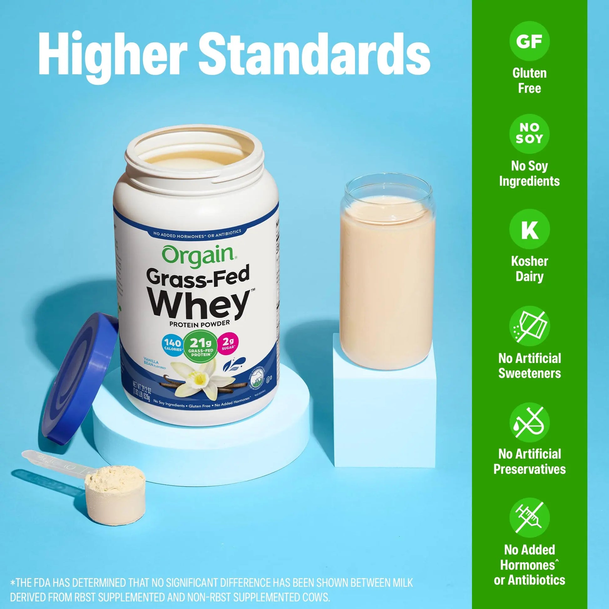 Orgain Whey Protein Powder, Vanilla Bean, 21g Grass Fed Dairy Protein, 5g BCAAs, 3g Prebiotic Fiber, 2g Sugar, No Added Hormones, Gluten Free, Kosher, for Shakes & Smoothies, 1.82 lb Orgain uk supplements