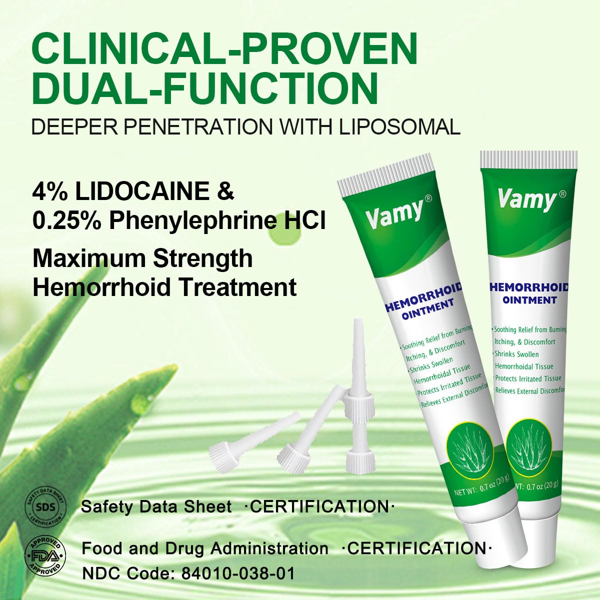 vamy Hemorrhoid Ointment (2 x 20g Tubes), 40g - Maximum Strength Formula for Hemorrhoidal Fast Relief, Soothes Itching, Burning & Discomfort vamy uk supplements