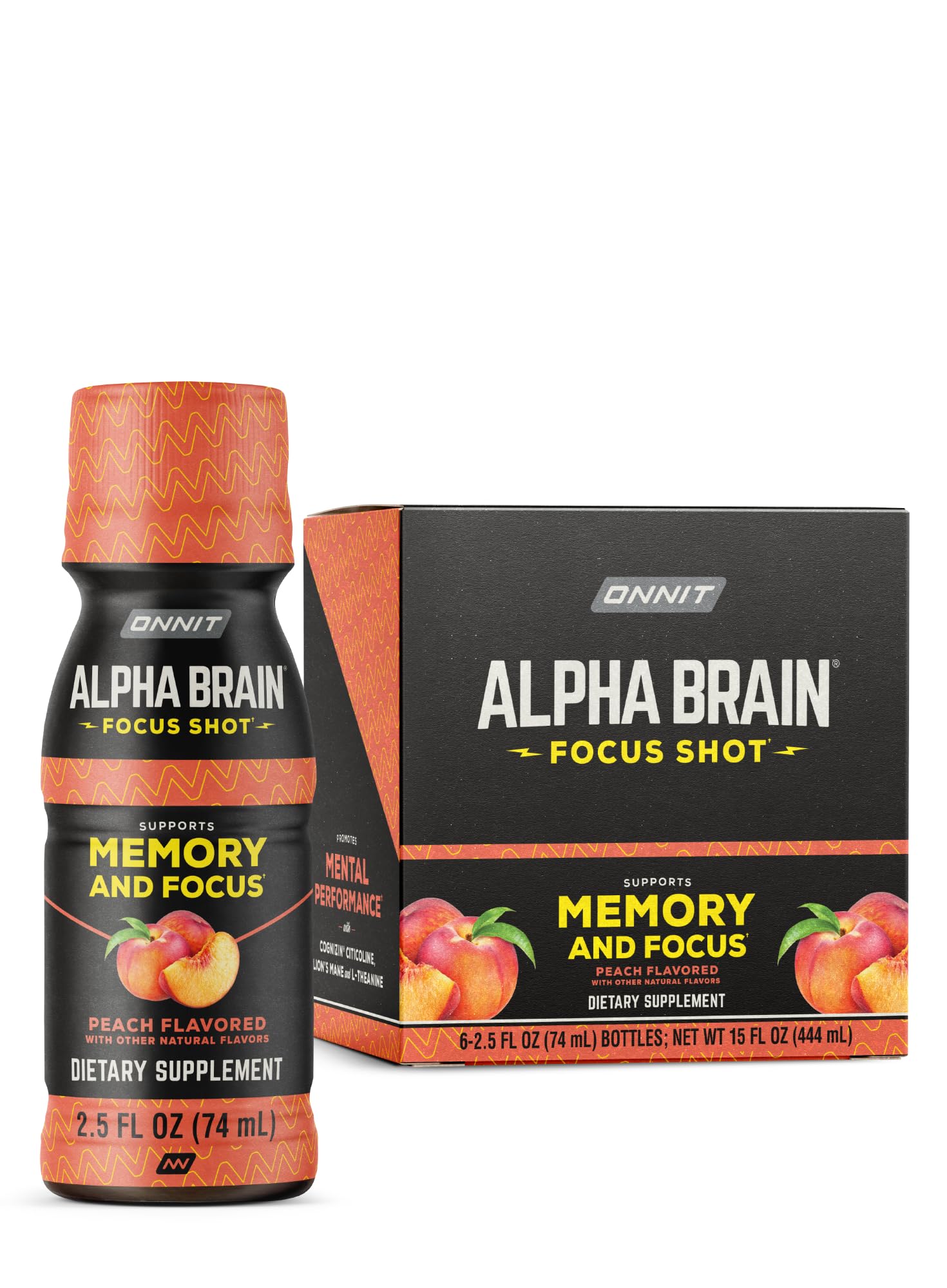 ONNIT Alpha Brain Focus Shot, Peach Flavor, Nootropic Dietary Supplement Drink That Supports Energy, Focus, and Mood, IGEN™ Non-GMO Tested, 2.5 fl oz, 6 Count ONNIT uk supplements