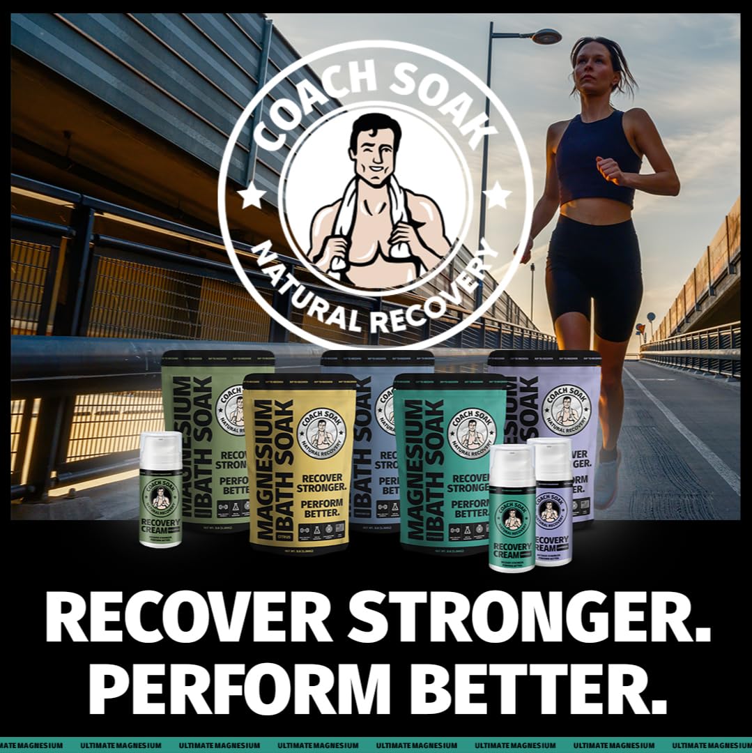 Coach Soak Magnesium Cream with MSM in Pump Bottle - Natural Recovery Cream with Magnesium Chloride & Menthol - Fast-Absorbing for Muscles & Joints, Cooling Menthol, 3.4oz Coach Soak uk supplements