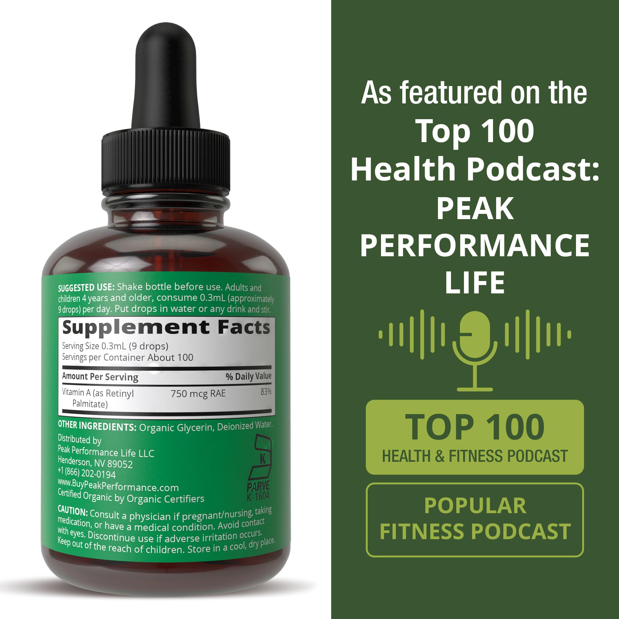 USDA Organic Vitamin A Liquid Drops Supplement. Vegan High Bioavailability for Eye, Skin + Bone Health. for Adults, Men, Women, Kids. Vit A Oil Retinyl Palmitate. Gluten Free, Zero Sugar. 100 Servings Peak Performance uk supplements