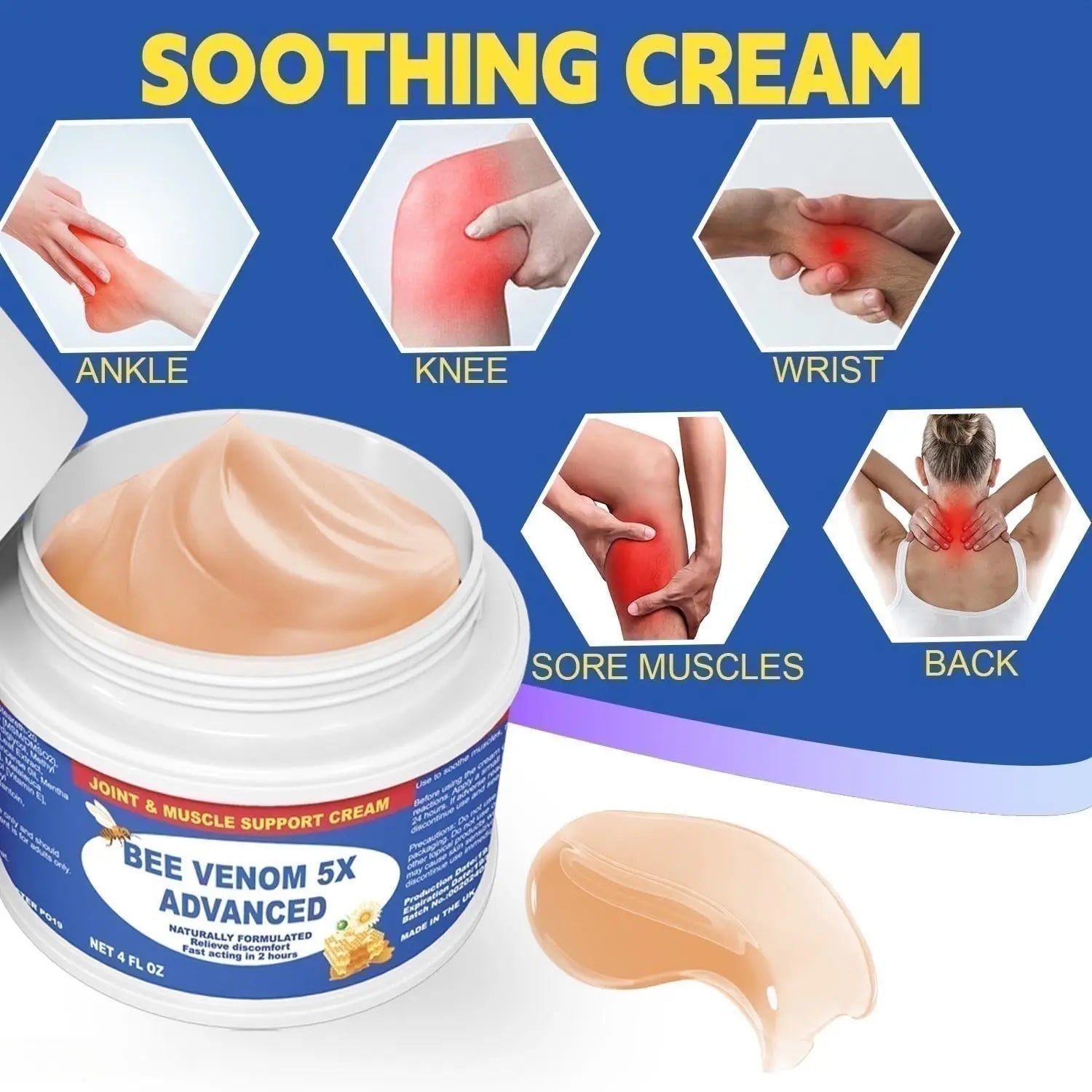 JOYFULART Zealand Bee Venom Serum Gel, Professional for Joint, Muscle, Bone Cream, 24h Fast Release, Soothing Powerful for Back, Neck, Hand, Foot, Knee, Muscle, Shoulder, Hip, Nerve JOYFULART uk supplements