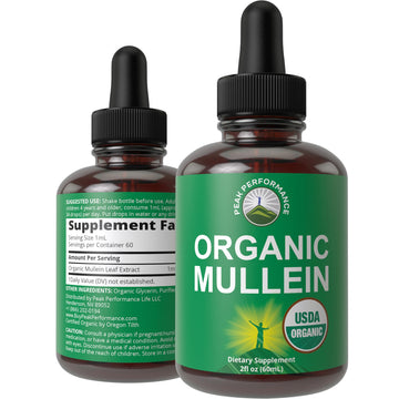 USDA Organic Mullein Leaf Drops for Lungs, Respiratory Health, Detox, Cleanse. High Bioavailability for Women, Men, Kids. Liquid Tincture Supplement. Sooth Lungs, Cough, Congestion. Vegan, Zero Sugar Peak Performance uk supplements