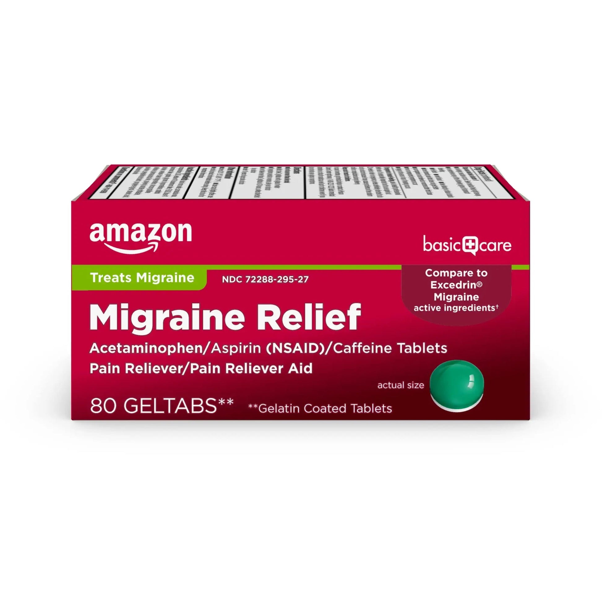 Amazon Basic Care Migraine Relief Geltabs, Pain Reliever, Acetaminophen 250 mg, Aspirin 250 mg (NSAID) and Caffeine 65 mg, Headache Relief, 80 Count Amazon Basic Care uk supplements