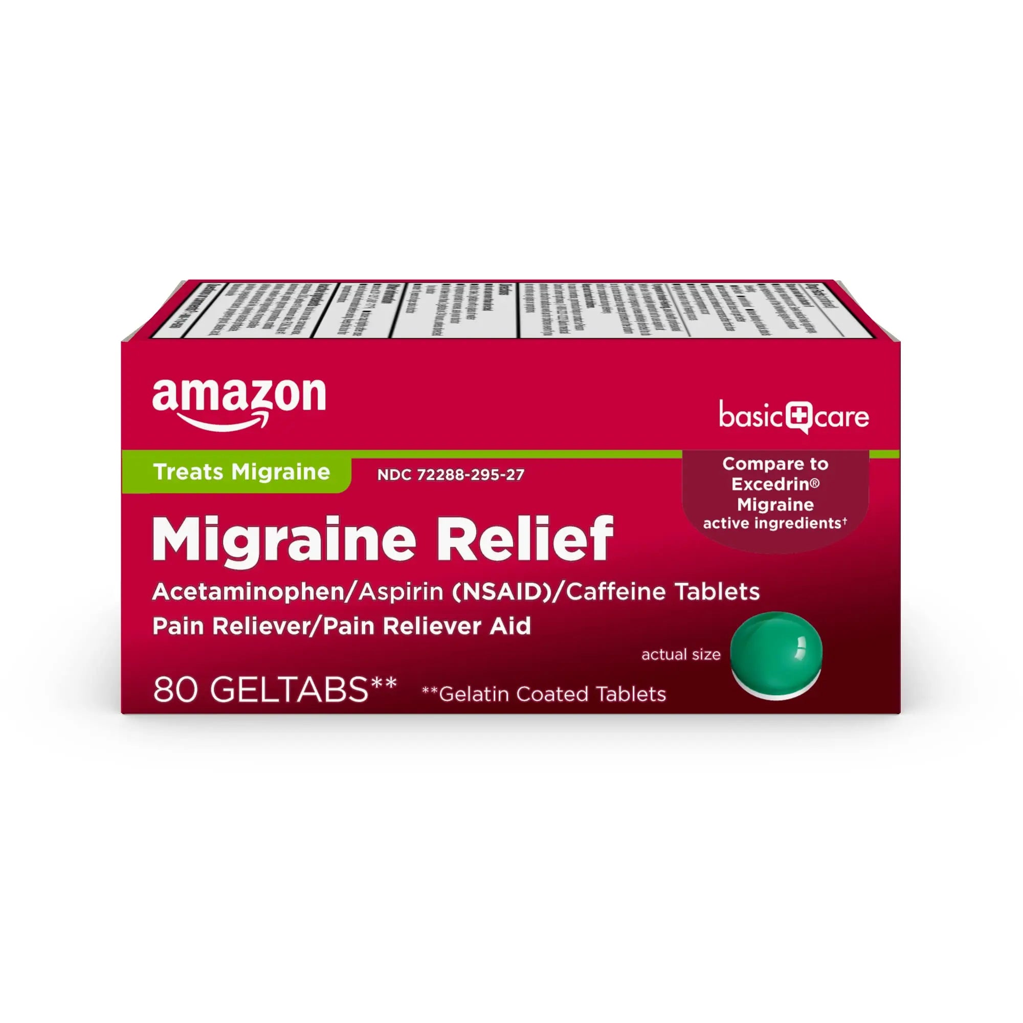 Amazon Basic Care Migraine Relief Geltabs, Pain Reliever, Acetaminophen 250 mg, Aspirin 250 mg (NSAID) and Caffeine 65 mg, Headache Relief, 80 Count Amazon Basic Care uk supplements