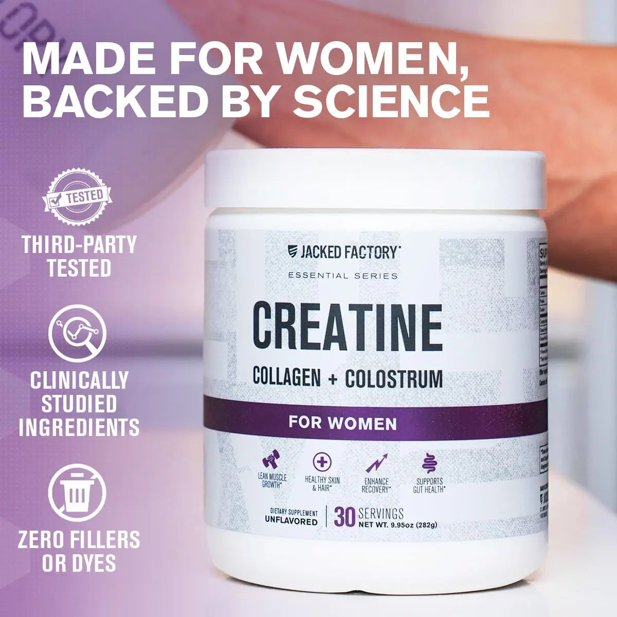 Jacked Factory Creatine for Women - Creatine Monohydrate with Collagen + Colostrum to Support Workout Performance, Lean Muscle Growth, Healthy Hair, Skin, Jacked Factory uk supplements