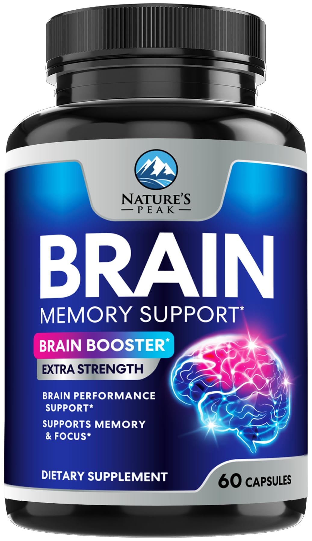 Brain Memory Supplement - 3X Strength Nootropics for Concentration, Clarity & Focus Support - Brain Health Cognitive Vitamins with Bacopa, Phosphatidylserine & DMAE, Brain Booster Pills, 60 Capsules Nature's Peak uk supplements