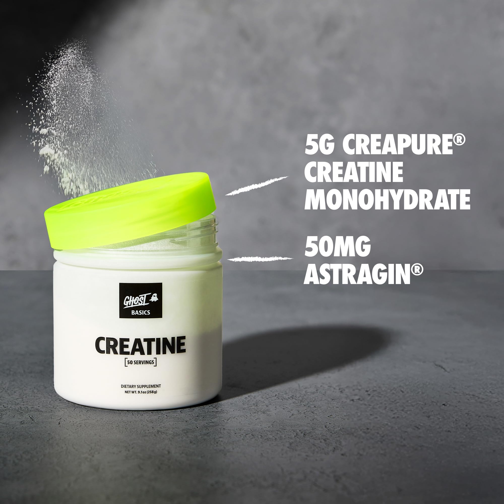 GHOST Basics Creatine Monohydrate Powder for Men & Women – 5G Creapure Creatine Workout Supplement for Muscle Gain – Vegan, Soy Free & Gluten Free - 50 Servings GHOST uk supplements