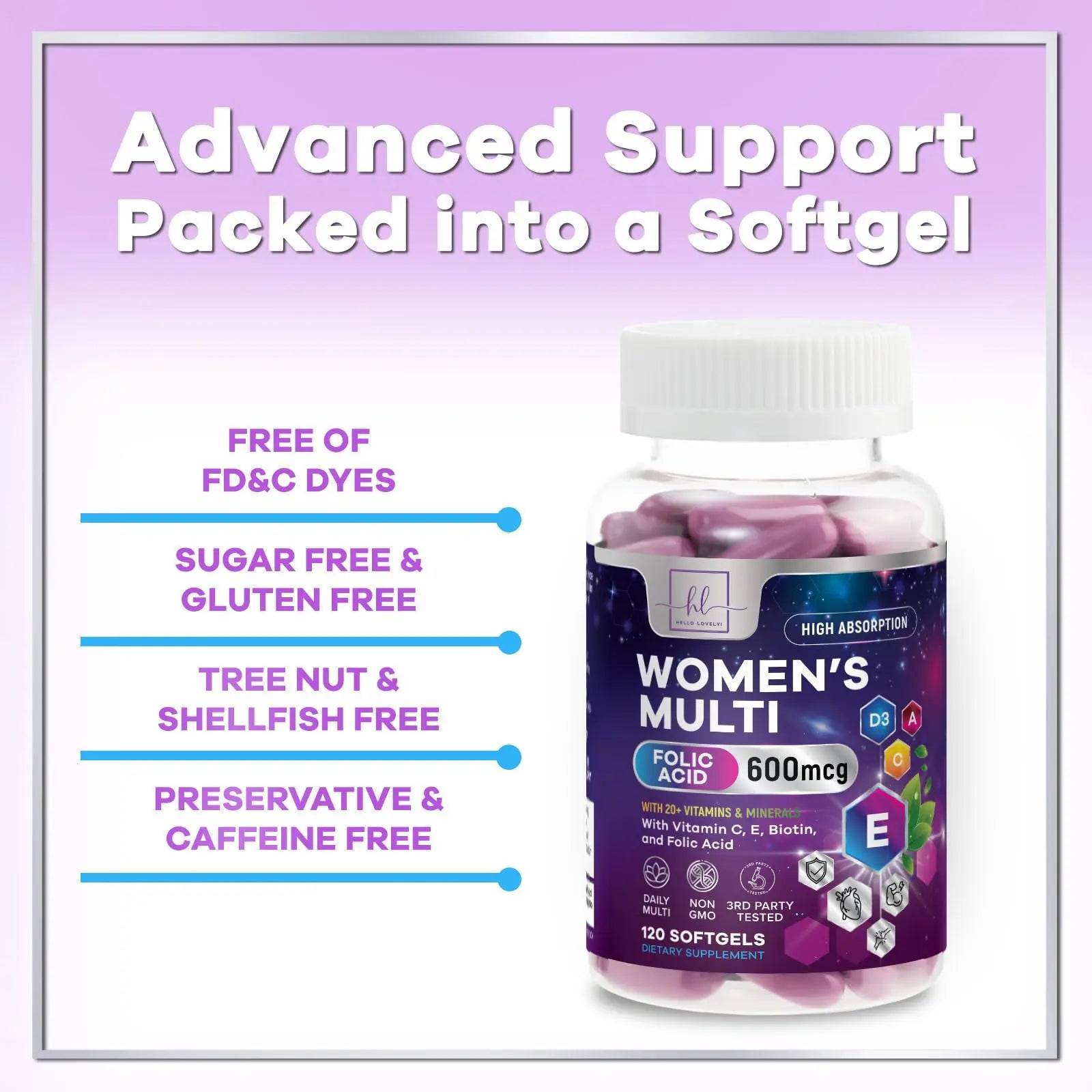 Multivitamin For Women - Complete Daily Woman's Multivitamins with Biotin, Calcium, Folic Acid, Iron, Zinc, Vitamin A, C, D, E & B Vitamins Hello Lovely! uk supplements