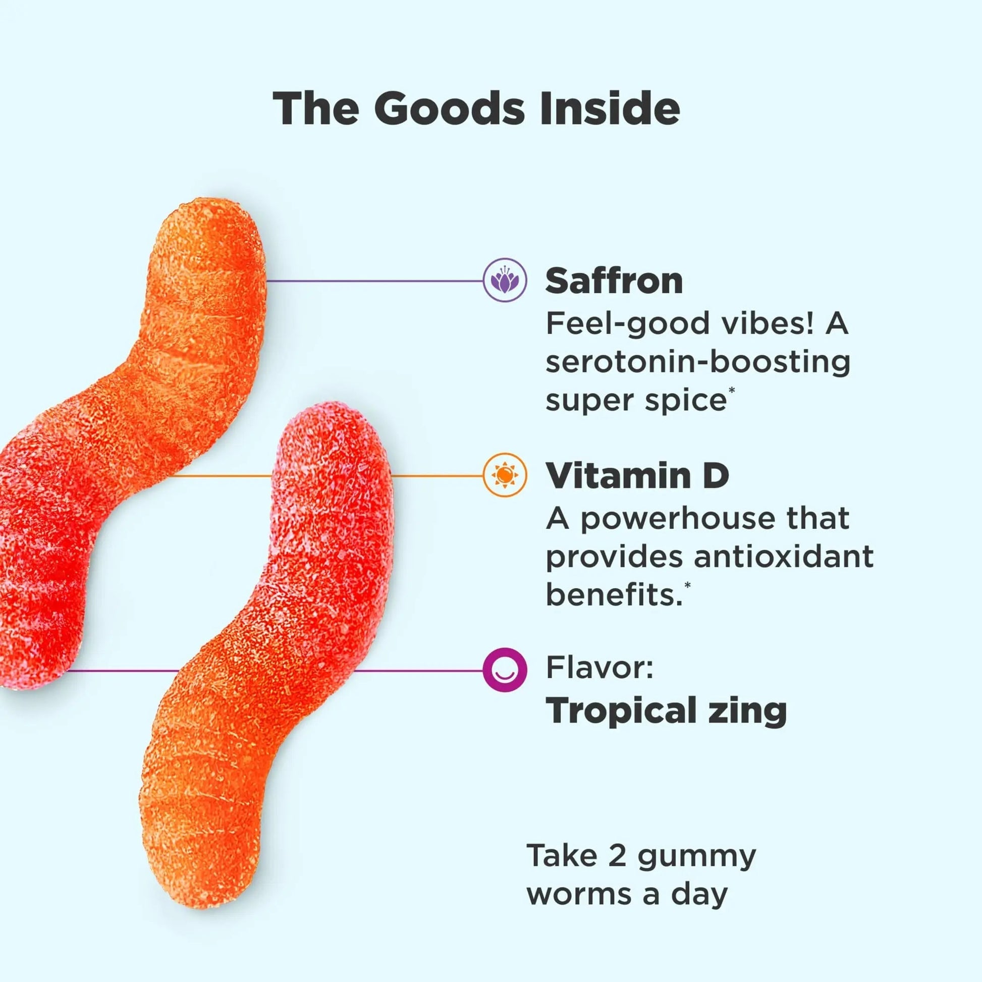 OLLY Hello Happy Gummy Worms Mood Support with Vitamin D, Saffron - 90 Count Men's Multivitamin Gummy Immune Support OLLY uk supplements