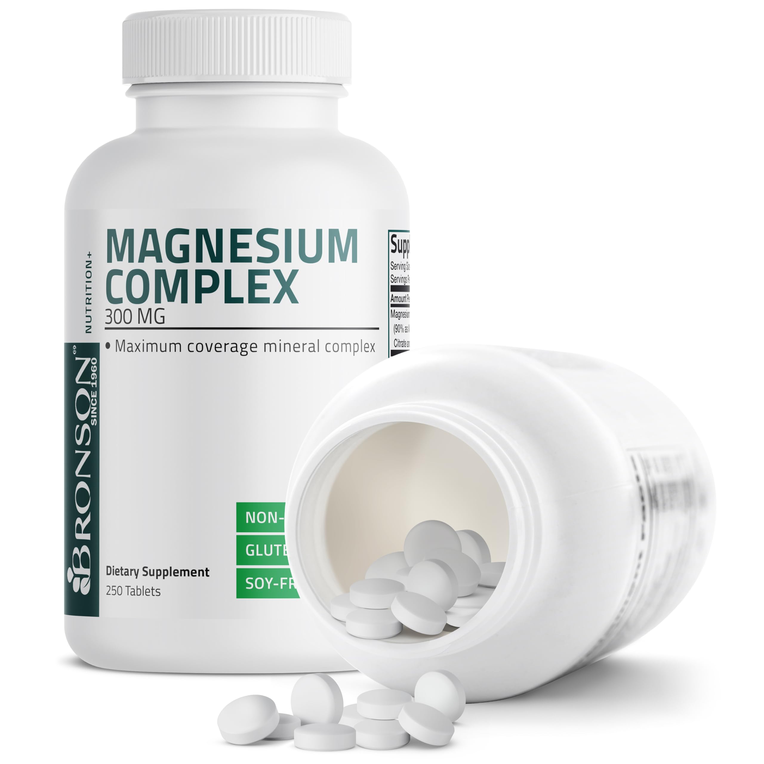 Bronson Triple Magnesium Complex Maximum Coverage 300mg - Non-GMO Formula, 250 Tablets Bronson uk supplements