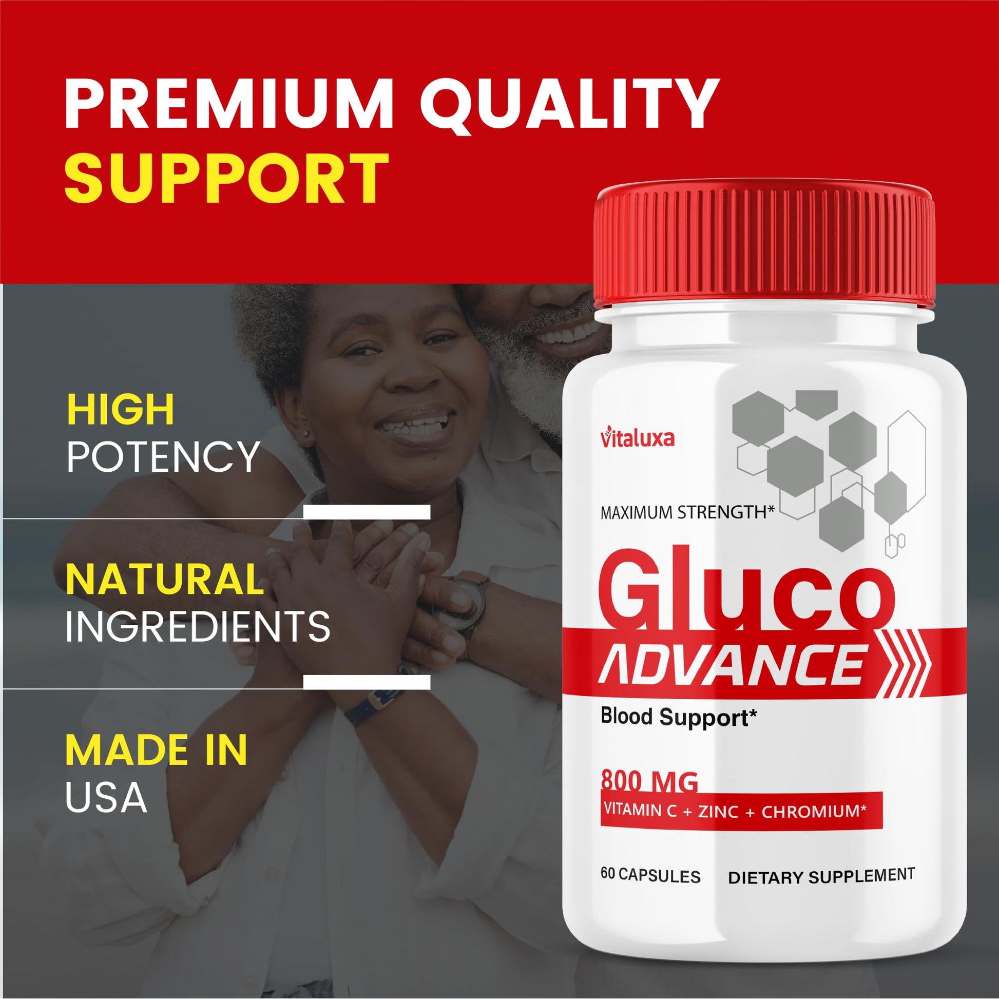 Gluco Advance Capsules, Gluco Advanced Blood Support Supplement GlucoAdvance Pills for Joints, GlucoseAdvance Premium Blend Flow Balance All Natural Formula Overall Health Wellness (60 Capsules) Vitaluxa uk supplements