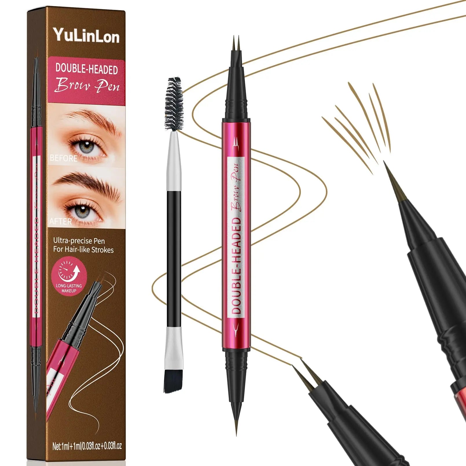 YuLinLon Double-Headed Brow Pen, Ultra-Precise Hair-Like Strokes, Long-Lasting Waterproof Makeup, Available in 5 Natural Shades (3#Dark Brown) Yulinlon uk supplements