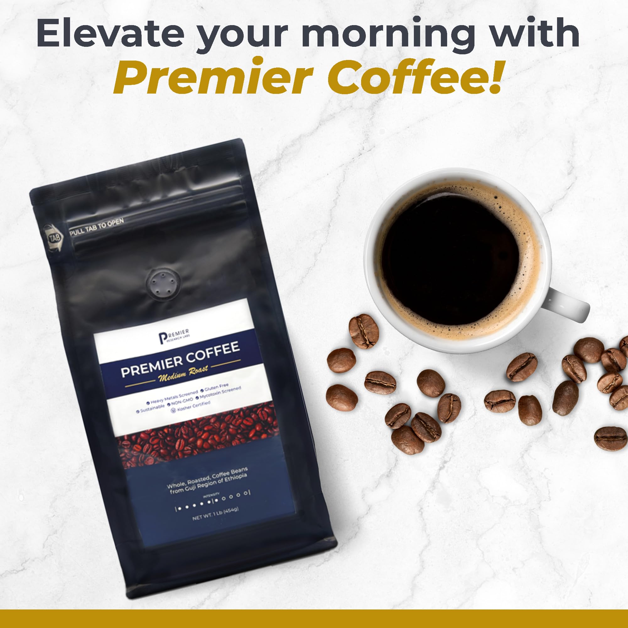 Premier Research Labs Organic Whole Roasted Coffee Beans - Medium Roast, From Guji Region of Ethiopia, Crafted for Optimal Health Benefits, Sweet & Fruity, Well-Balanced, Gluten Free - 1 Pound Premier Research Labs uk supplements