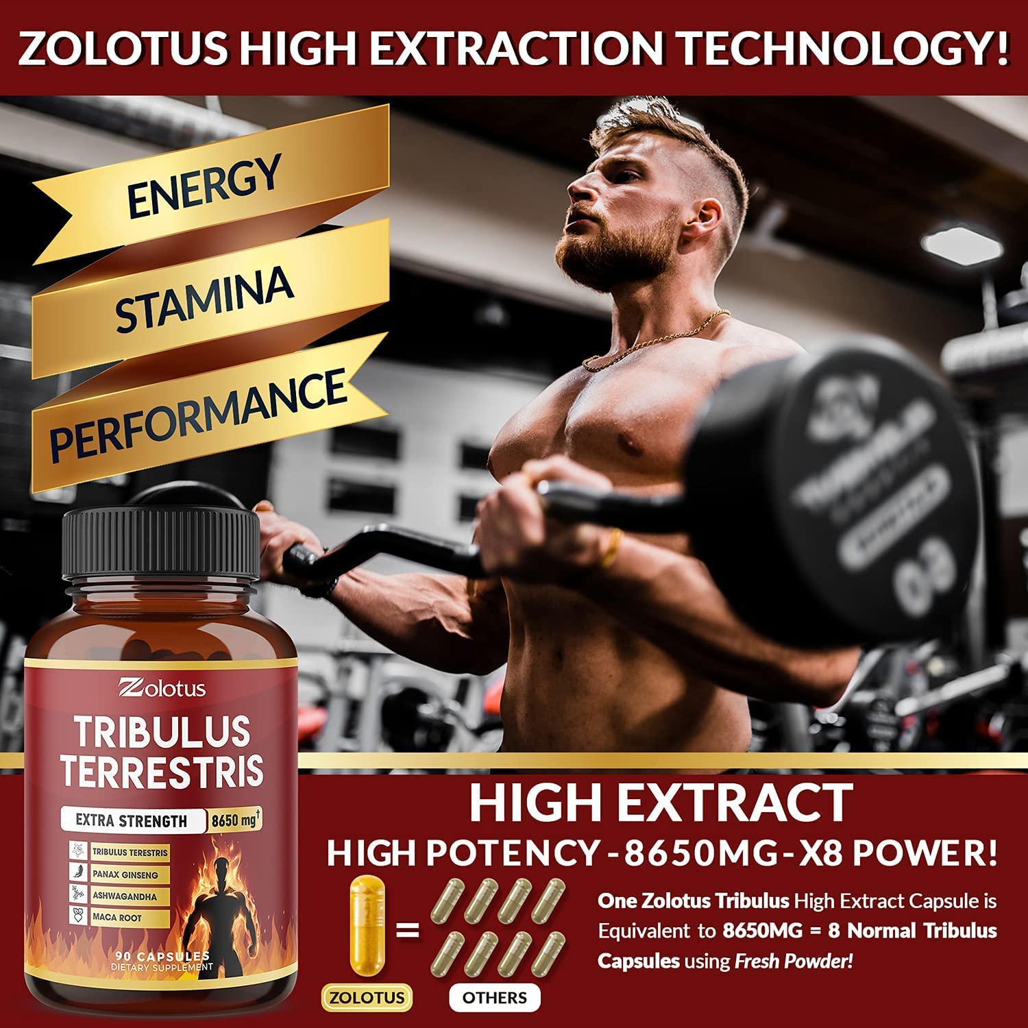 Zolotus Tribulus Terrestris, 8650mg Per Capsule, High Potency with Ashwagndha Zolotus uk supplements