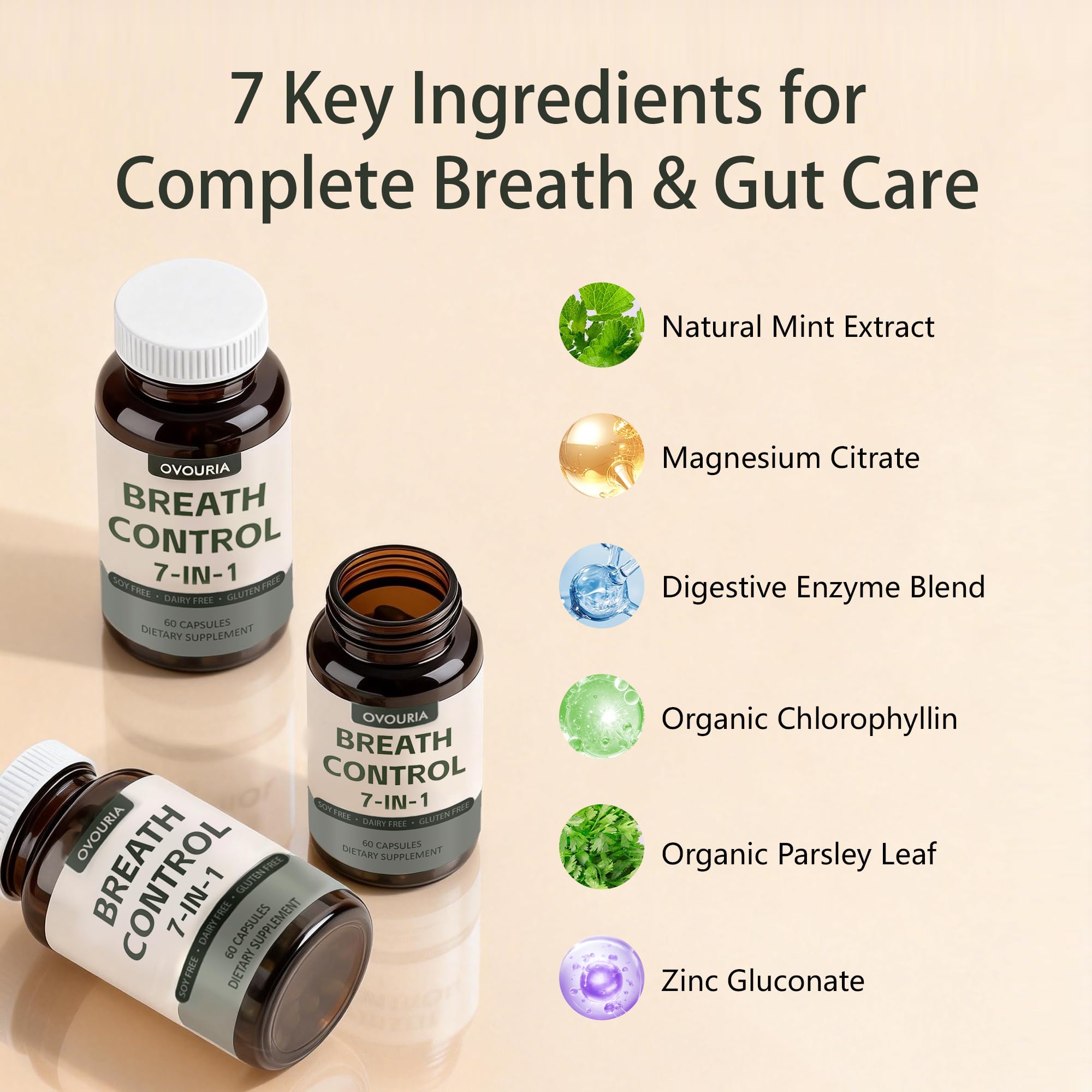 TANSPRESSO ovouria Breath & Gut Balance Capsules - 7-in-1 Formula with Probiotics, Zinc Gluconate & Magnesium Citrate for Fresh Breath, Chronic Halitosis Relief & Digestive Wellness, 60 Count(1pc) TANSPRESSO uk supplements