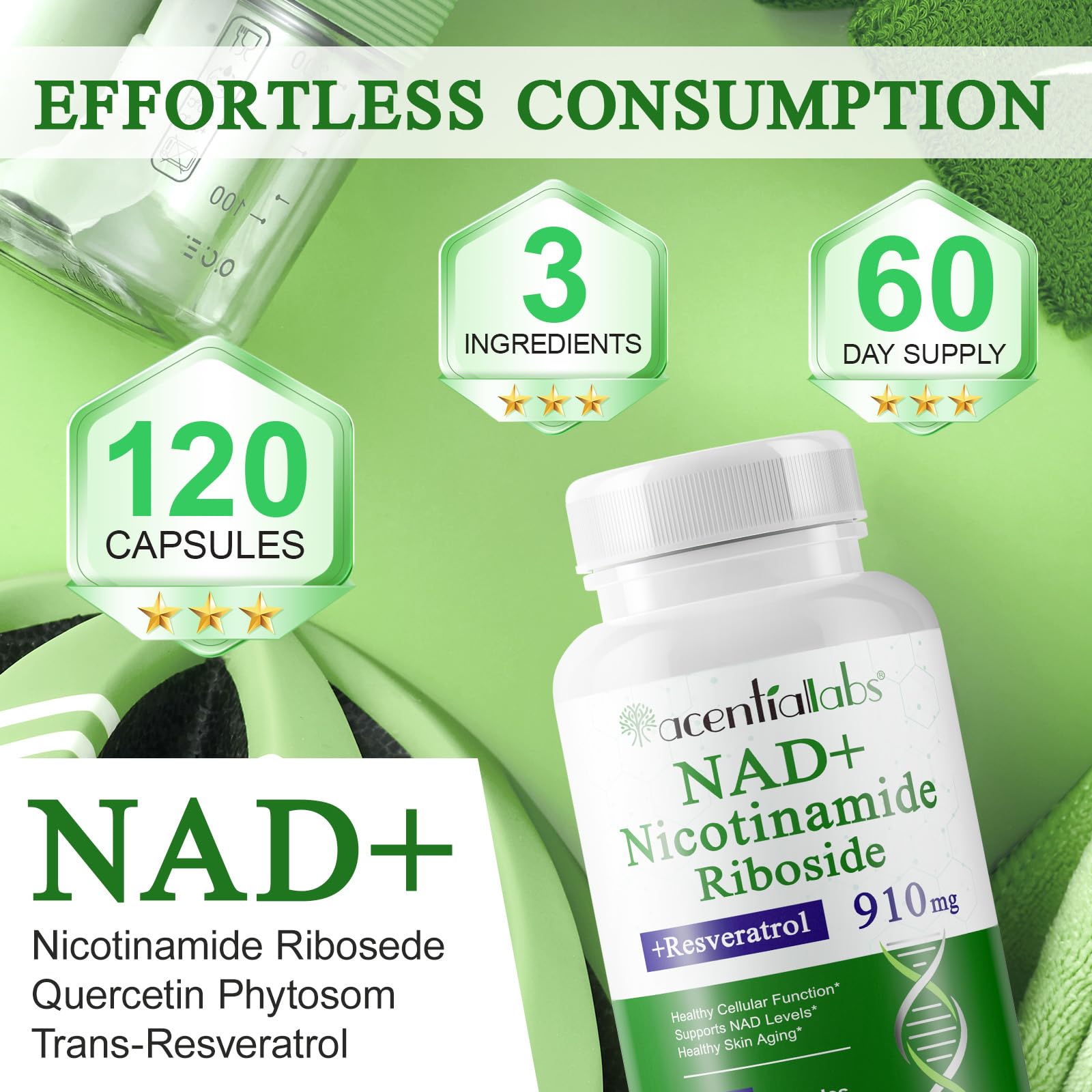 NAD Supplement, Nicotinamide Riboside, NAD 910MG Liposomal Supplements for Women & Men, NAD+ Supplement for Anti Aging and Cell Regeneration -120 Capsules NIFEISHI uk supplements