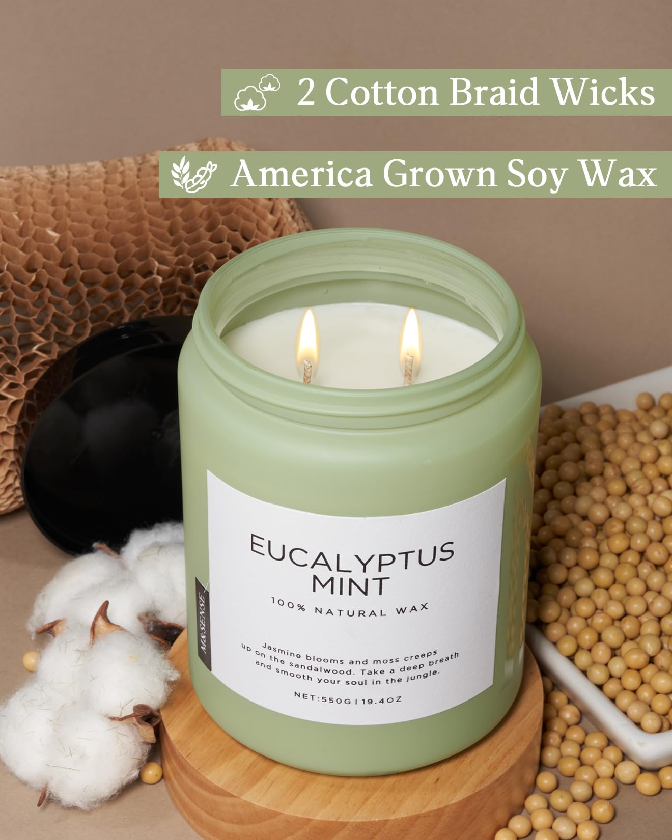 M&SENSE Eucalyptus Mint Candles for Home Scented, 19.4oz 110 Hours Burn Soy Aromatherapy M&SENSE uk supplements
