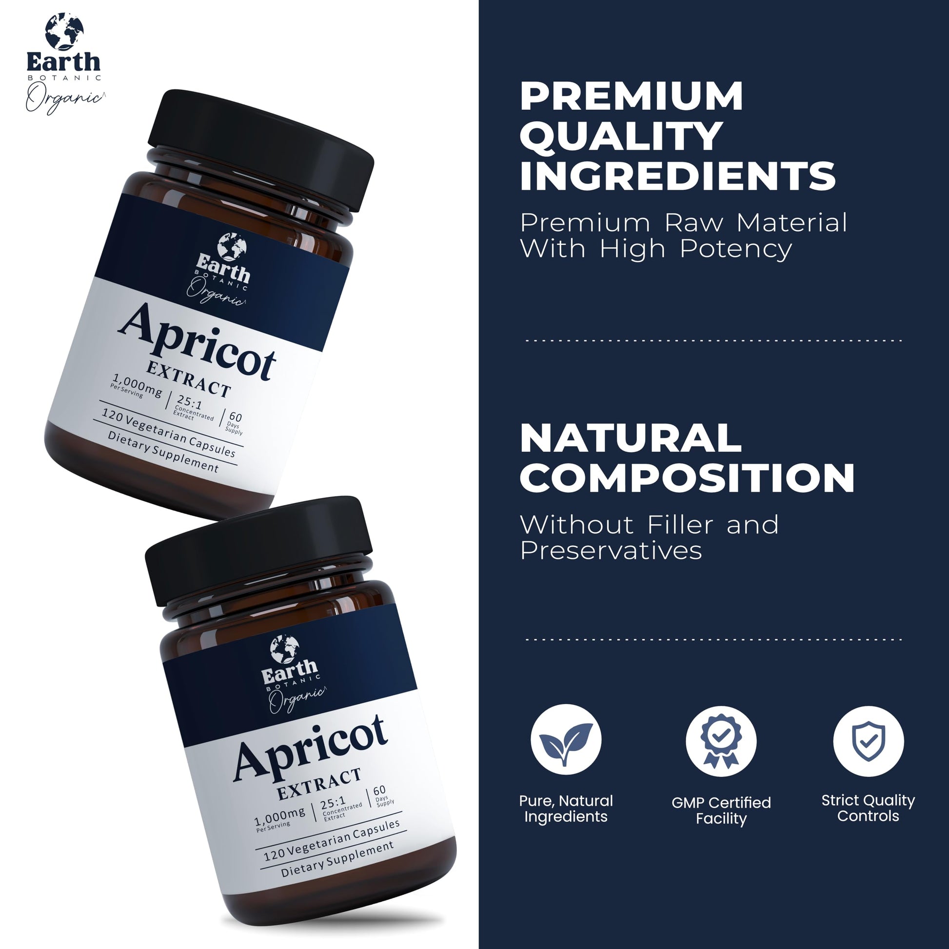 Earth BOTANIC Organic Apricot Extract, 1000 mg 120 Veggie Capsules (Vegan, Non-GMO) Herbal Supplements Earth BOTANIC Organic uk supplements