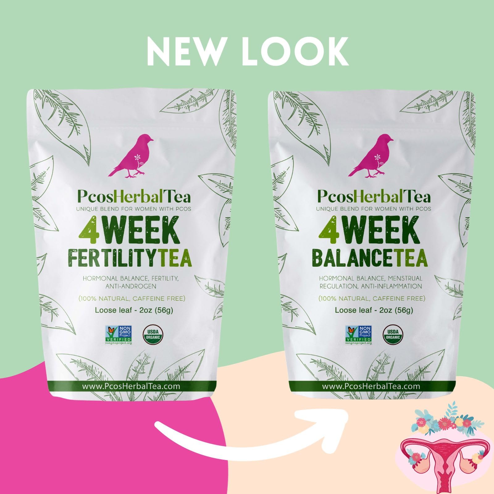 PCOS Cystem Tea with Organic Red Raspberry Leaf, Vitex, Spearmint Tea Supports Fertility PCOS Herbal Tea uk supplements