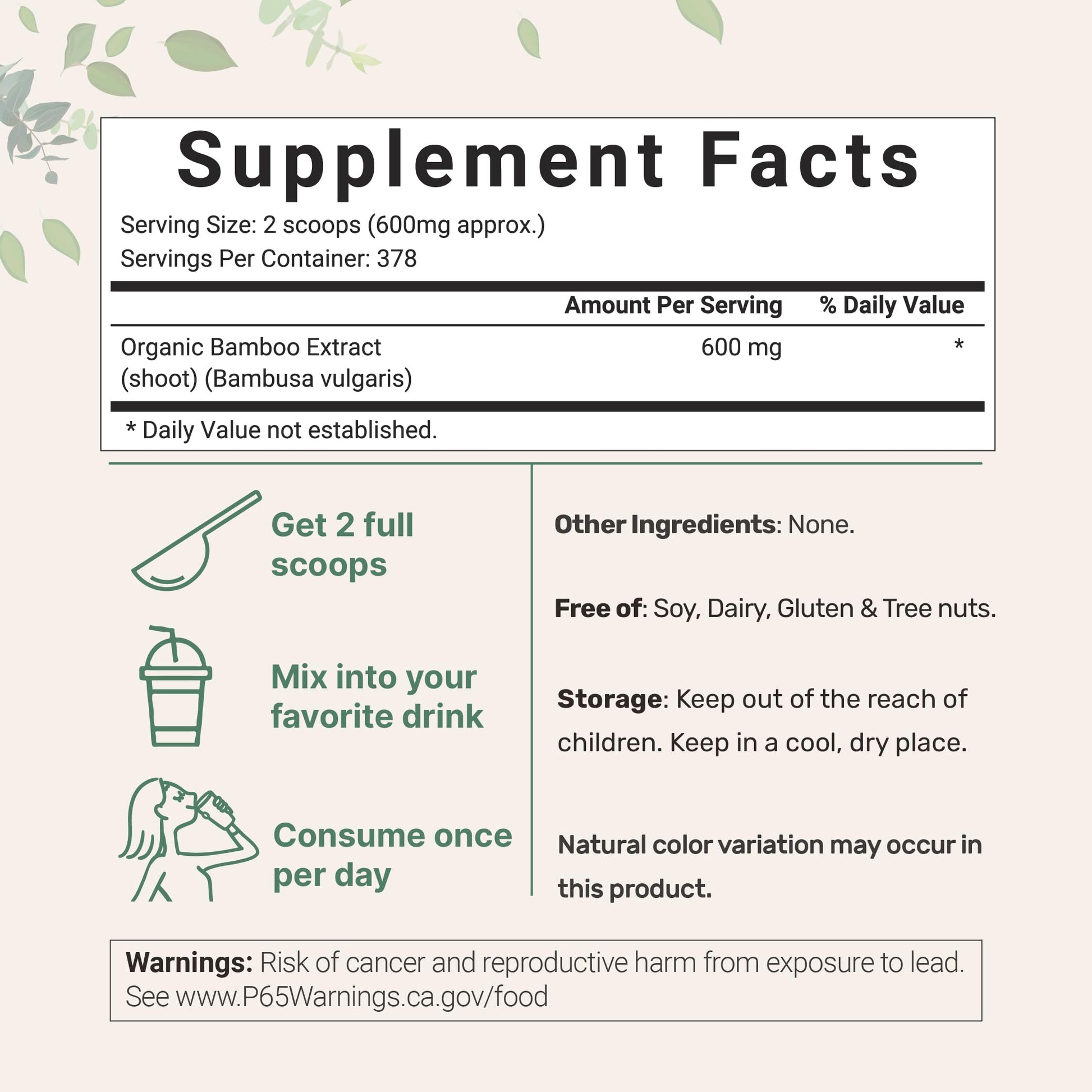 Micro Ingredients Organic Bamboo Extract Powder, 8oz (378 Servings) | Bamboo Plant Silica & Mineral Supplements | Natural Stem & Leaf Extract | Non-GMO, Gluten Free, Vegan Friendly Micro Ingredients uk supplements