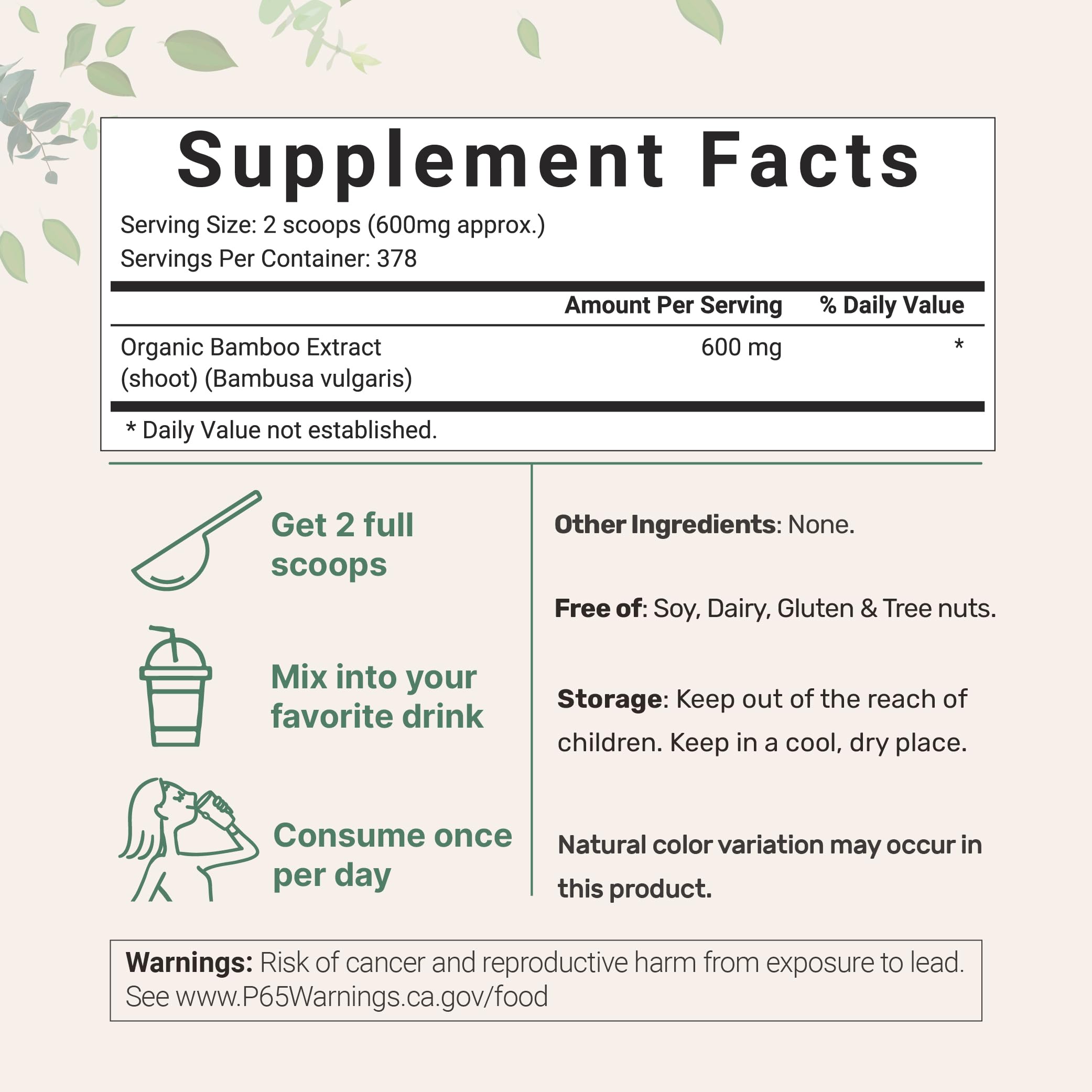 Micro Ingredients Organic Bamboo Extract Powder, 8oz (378 Servings) | Bamboo Plant Silica & Mineral Supplements | Natural Stem & Leaf Extract | Non-GMO, Gluten Free, Vegan Friendly Micro Ingredients uk supplements