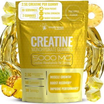 Creatine Gummies 5000mg, 30 Servings Creatine Monohydrate Gummies - Third-Party Tested Creatine for Women, Pineapple Flavor Creatine for Men, Muscle Growth, WELLNESS LABSRX uk supplements