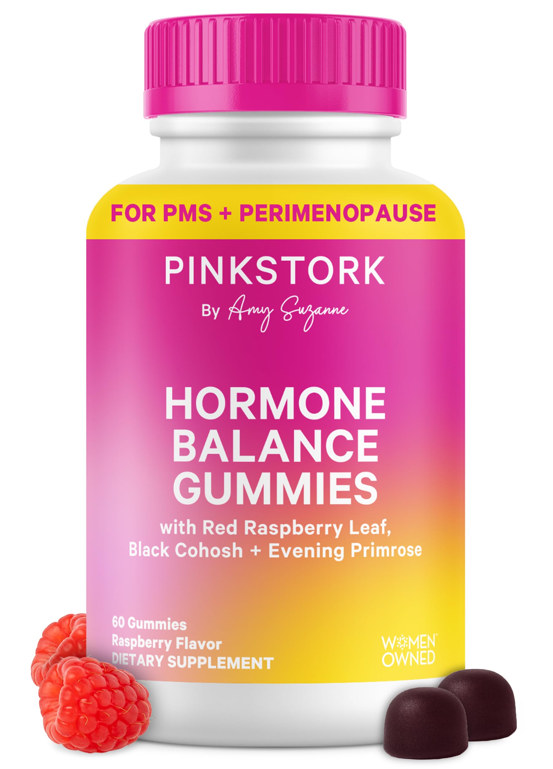Pink Stork Hormone Balance Gummies for Women – PMS, Menopause & Estrogen Support – Mood, Bloating, Hot Flashes & Energy – Red Raspberry Leaf, Black Cohosh, Primrose – 60 Vegan Gummies Pink Stork uk supplements