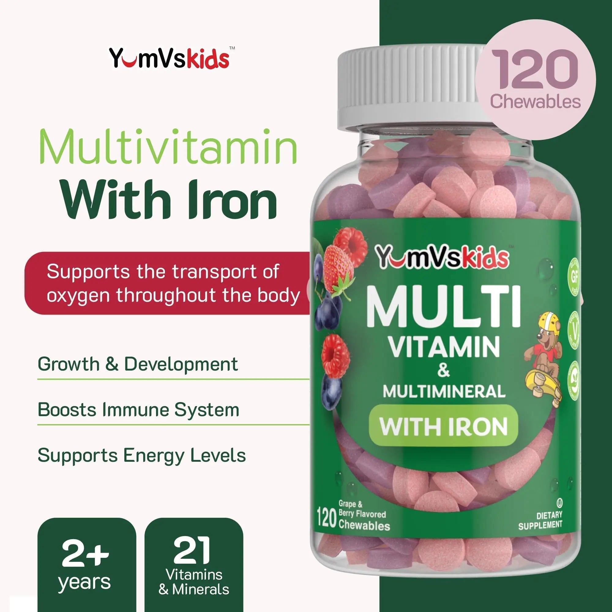 YUM-V'S Probiotics & Multivitamin Bundle for Kids – Probiotic with Prebiotic Fiber Chocolate Bears + Multivitamin & Multimineral with Iron Chewables – Digestive, Immune & Overall Health Support YUM-V'S uk supplements