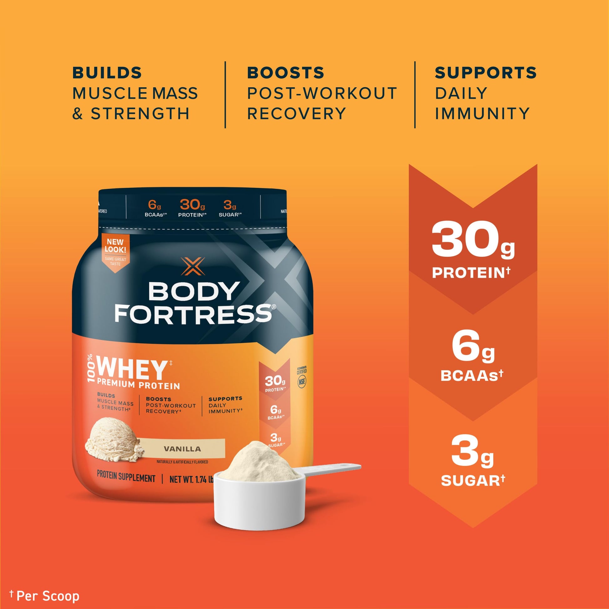 Body Fortress 100% Whey, Premium Protein Powder, Vanilla, 1.74lbs (Packaging May Vary) Body Fortress uk supplements