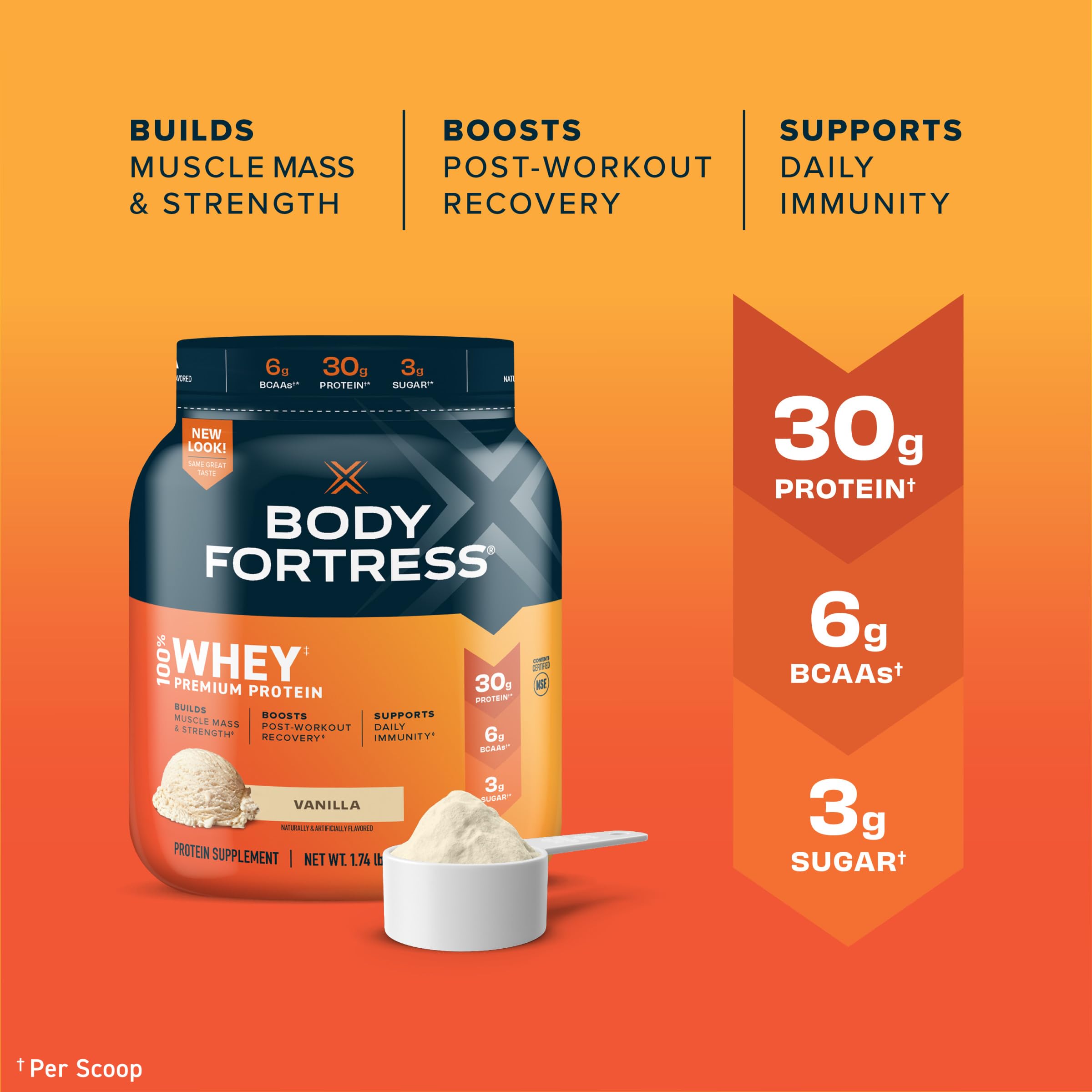 Body Fortress 100% Whey, Premium Protein Powder, Vanilla, 1.74lbs (Packaging May Vary) Body Fortress uk supplements