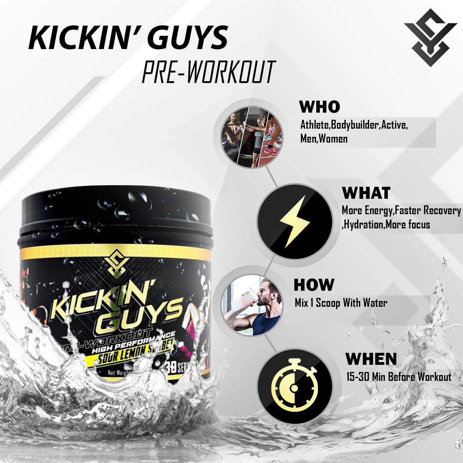 Kickin' Guys Pre Workout Powder Sports Nutrition Supplement - Explode Energy & Performance Yulian Svitolin LLC uk supplements
