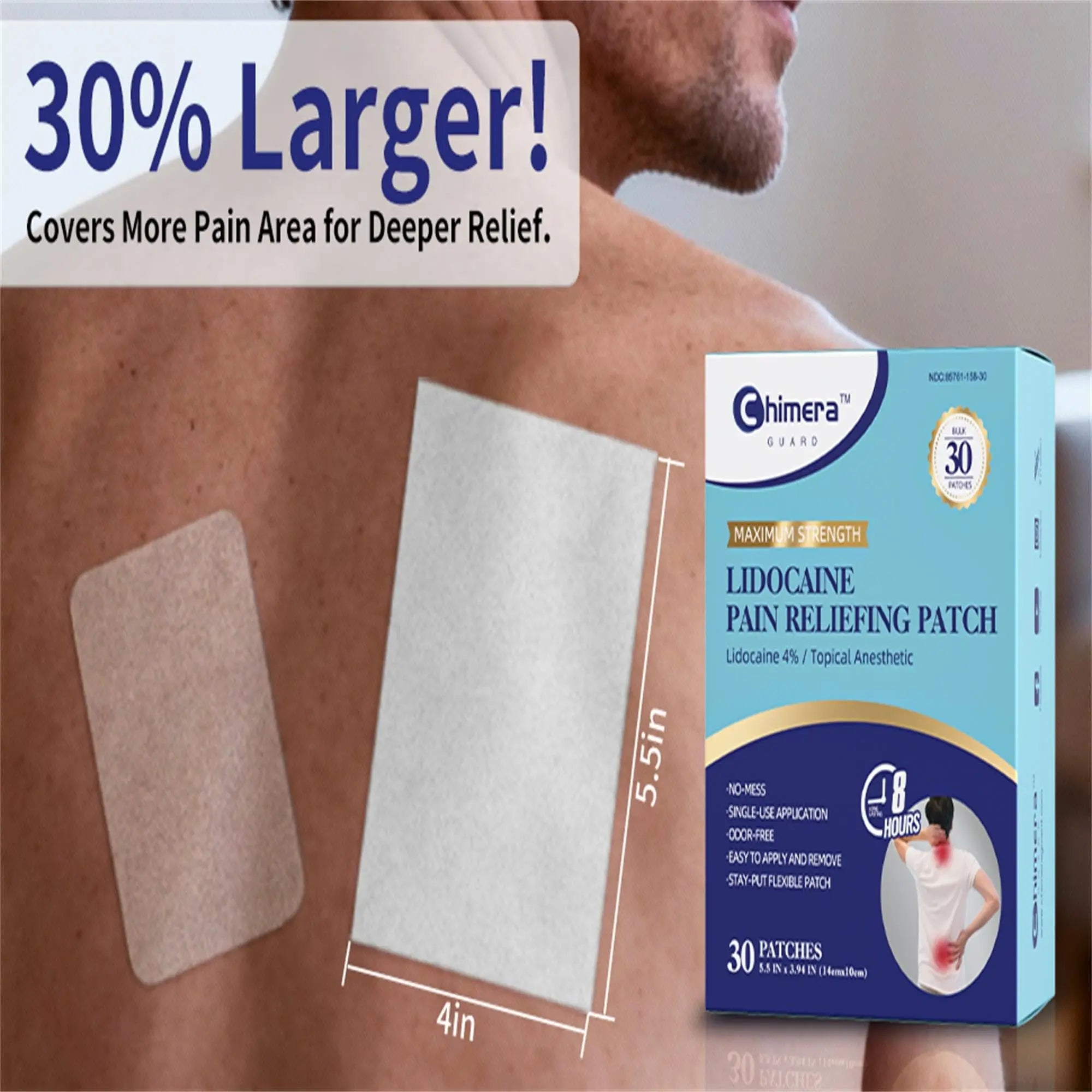 Chimera GUARD 4% Lidocaine Pain Relief Patches (80ct) - F-SA/H-SA Eligible Maximum Strength Numbing Gel Patch for Muscle, Joint, Nerve, Sciatica Pain - Odorless, Stay-Put & 8-Hour Long Lasting Chimera GUARD uk supplements