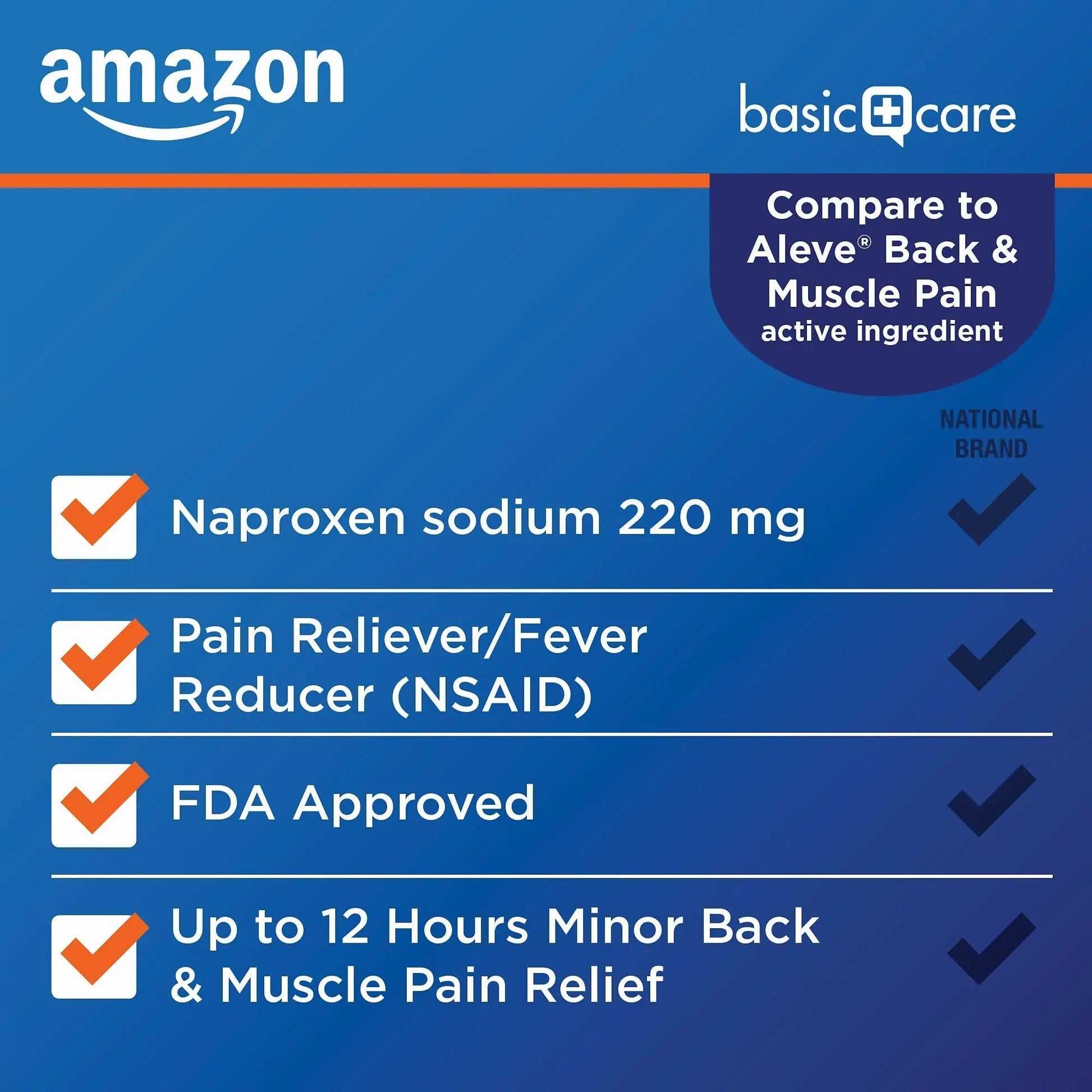Amazon Basic Care Back and Muscle Pain, 220 mg Naproxen Sodium Tablets, 12-Hour Pain Relief, Headache, Arthritis, Menstrual Cramps, Fever Reducer, 90 Count Amazon Basic Care uk supplements