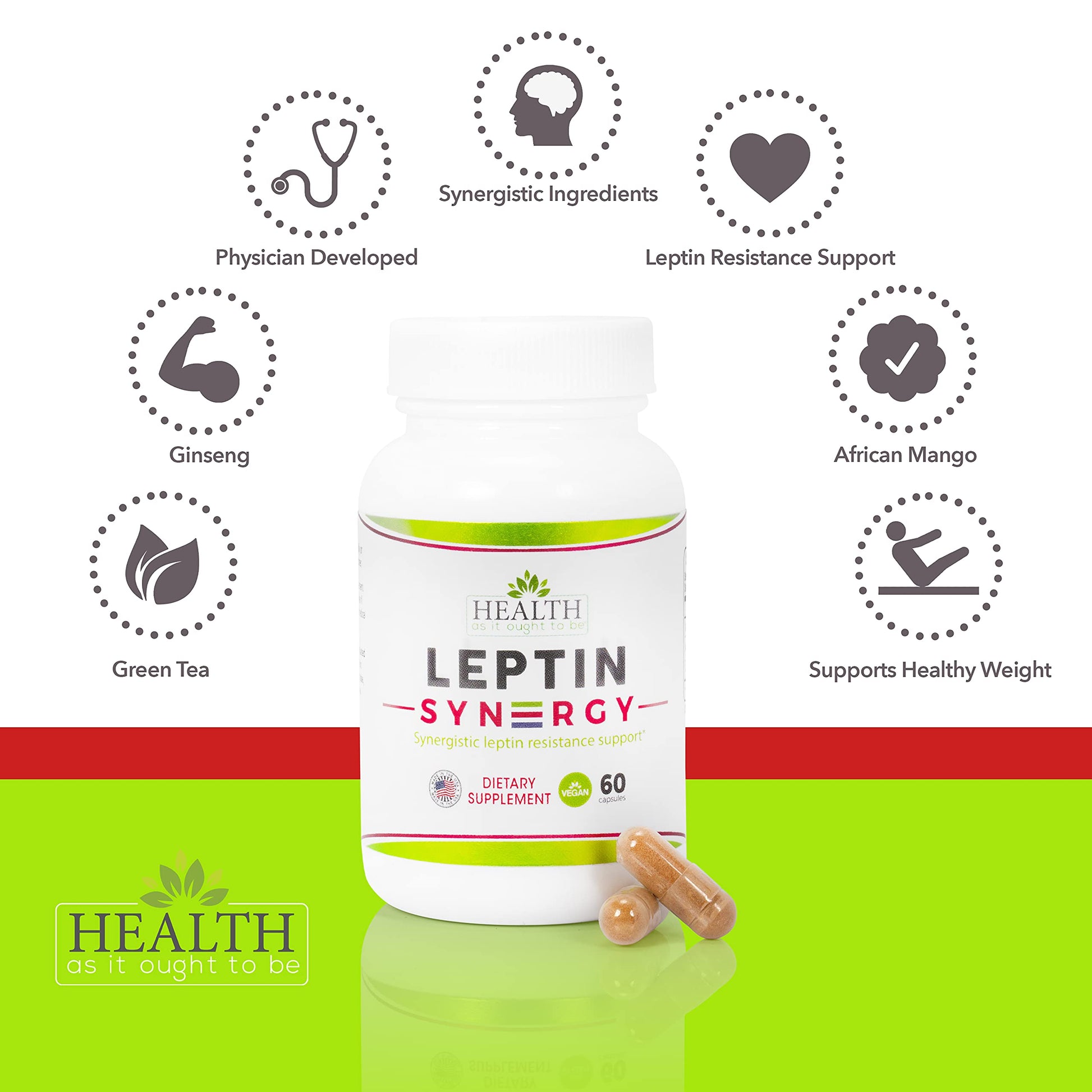 Leptin Syn3rgy (Green Tea, African Mango, Ginseng) - 60 Capsules Health As It Ought To Be uk supplements