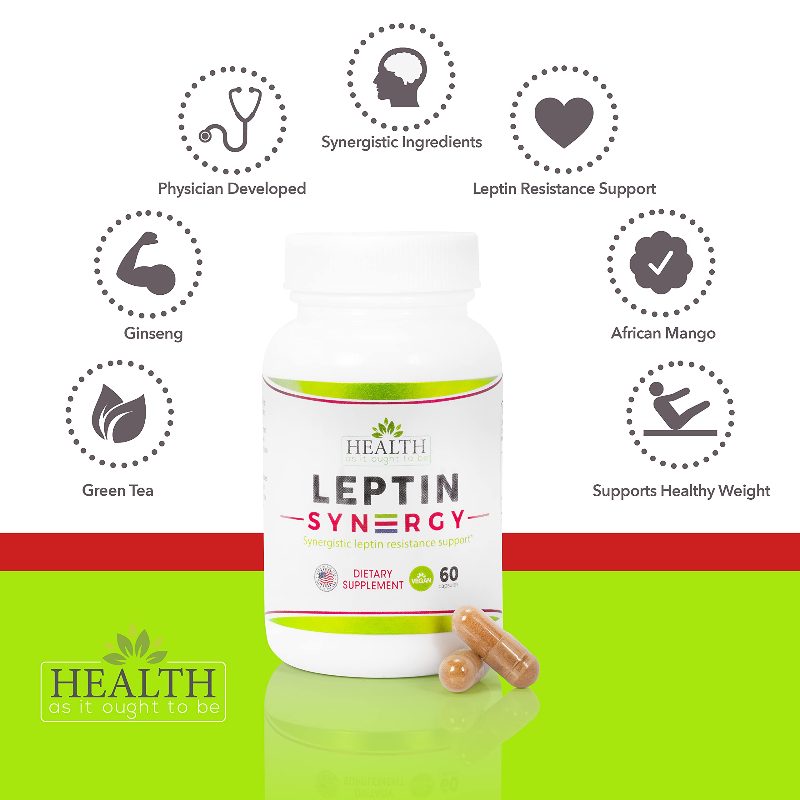 Leptin Syn3rgy (Green Tea, African Mango, Ginseng) - 60 Capsules Health As It Ought To Be uk supplements